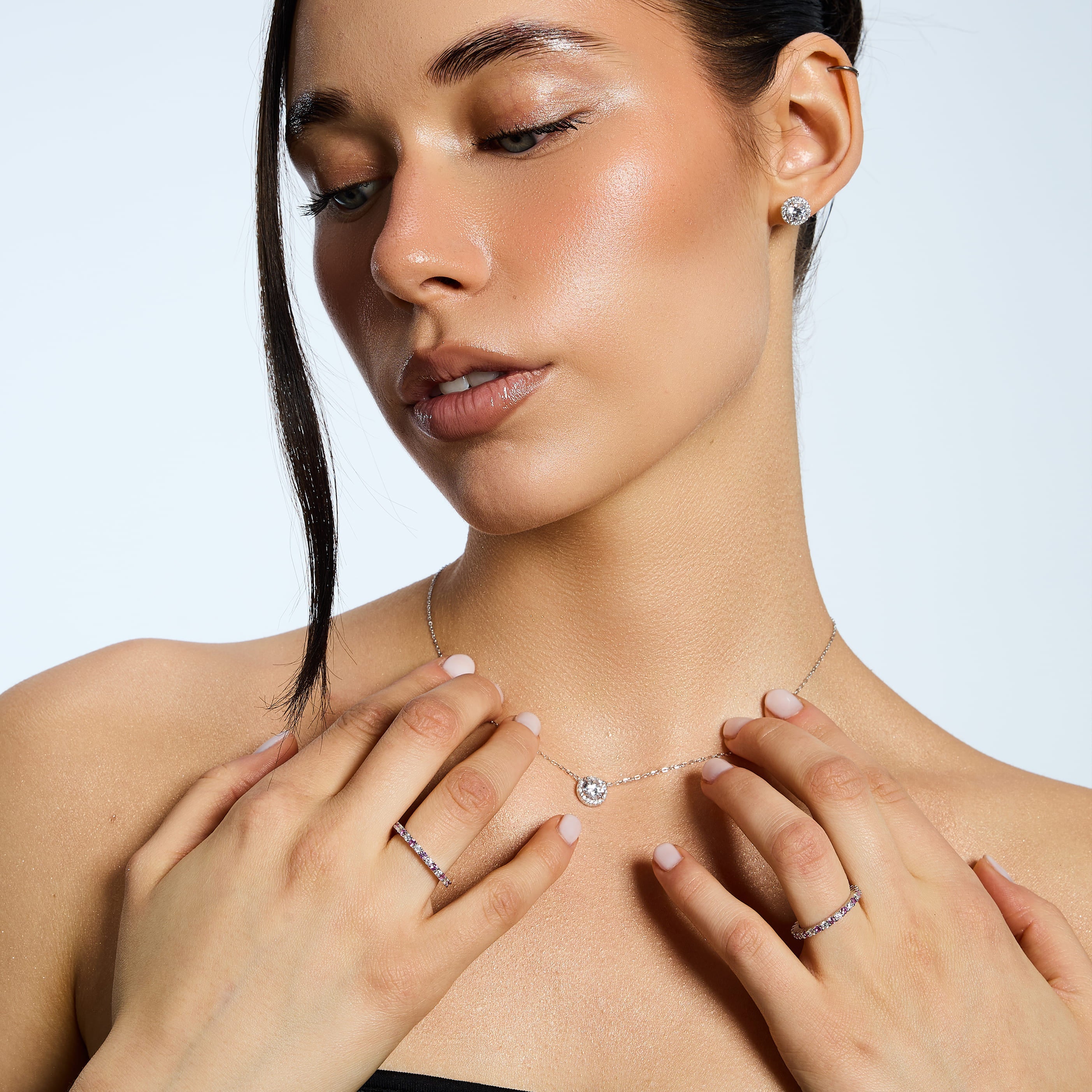 Micro Tennis Diamond Pink & White S925 ring