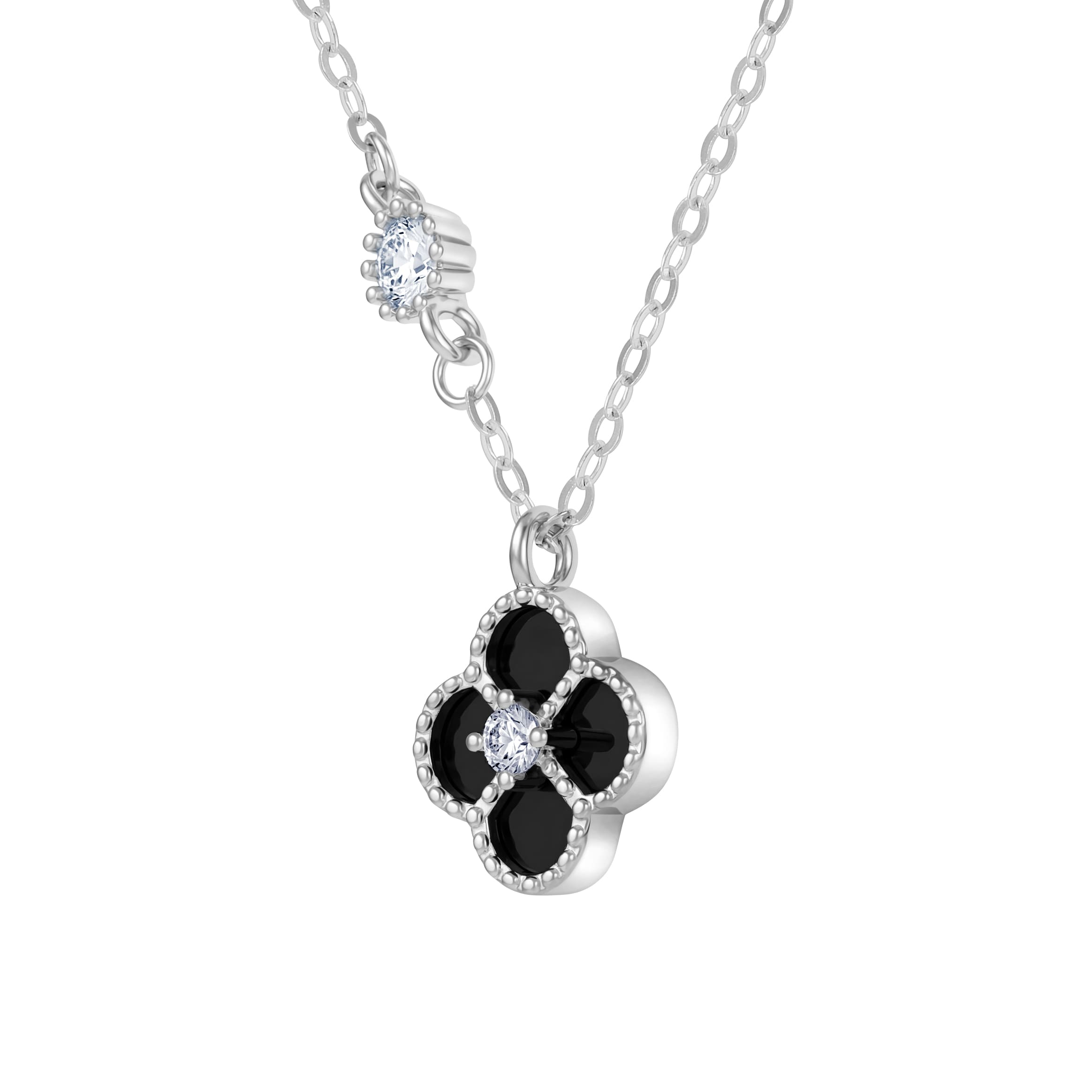 Diamond Leaf Clover Black S925 necklace
