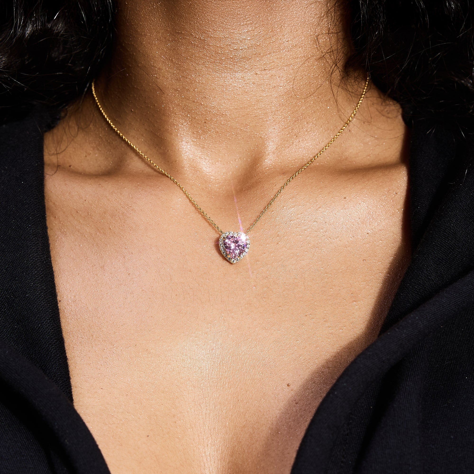Heart Gem Pink Necklace in S925 Gold