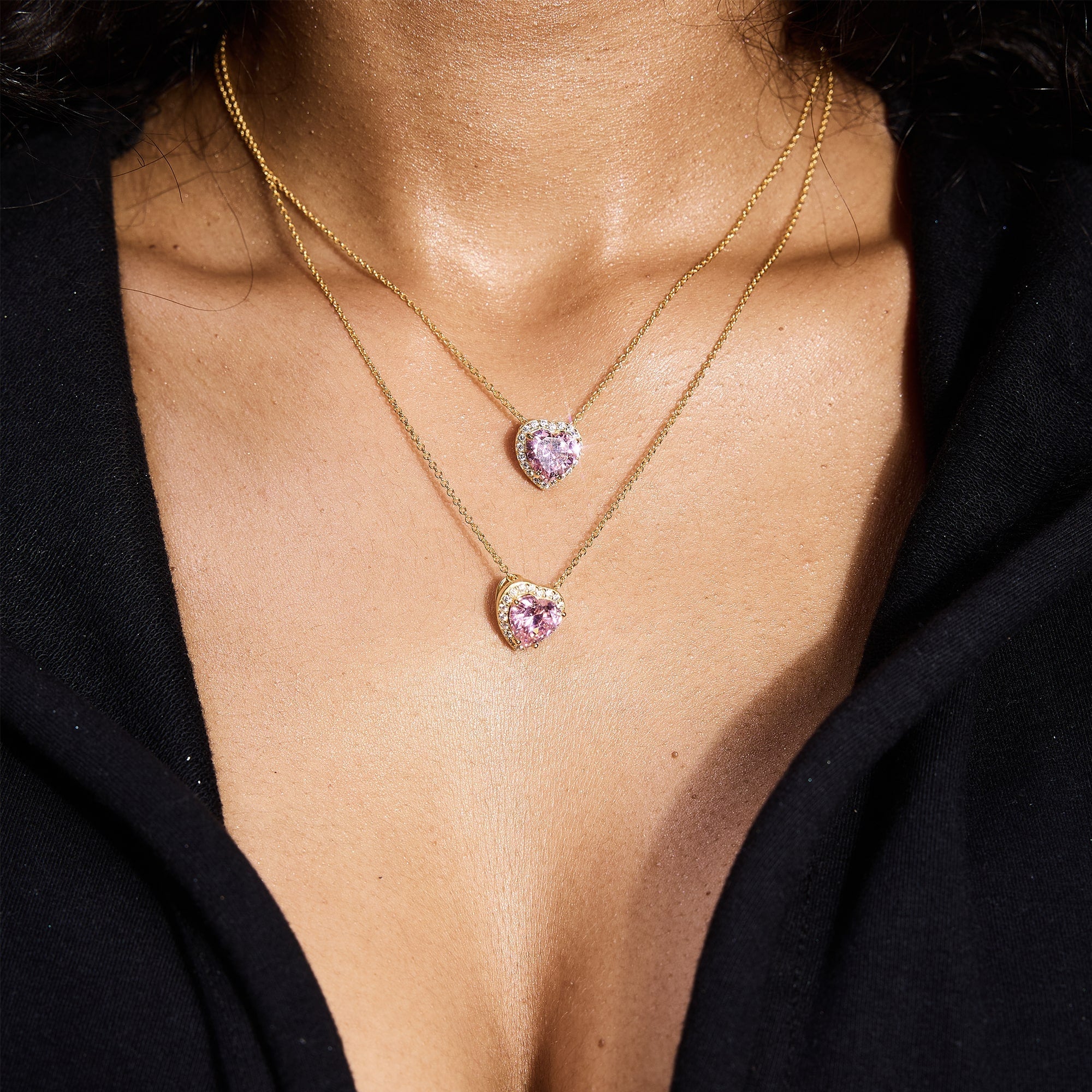 Heart Gem Pink Necklace in S925 Gold