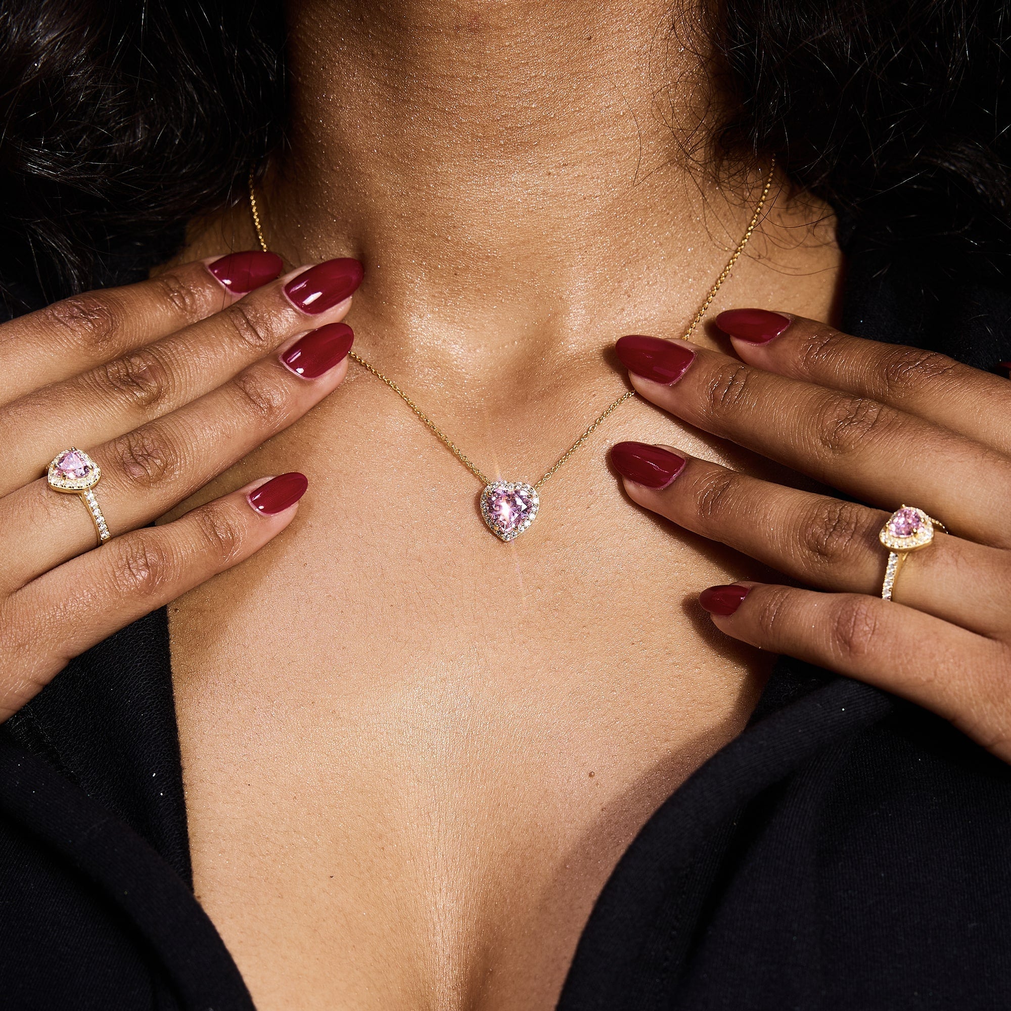 Heart Gem Pink Necklace in S925 Gold