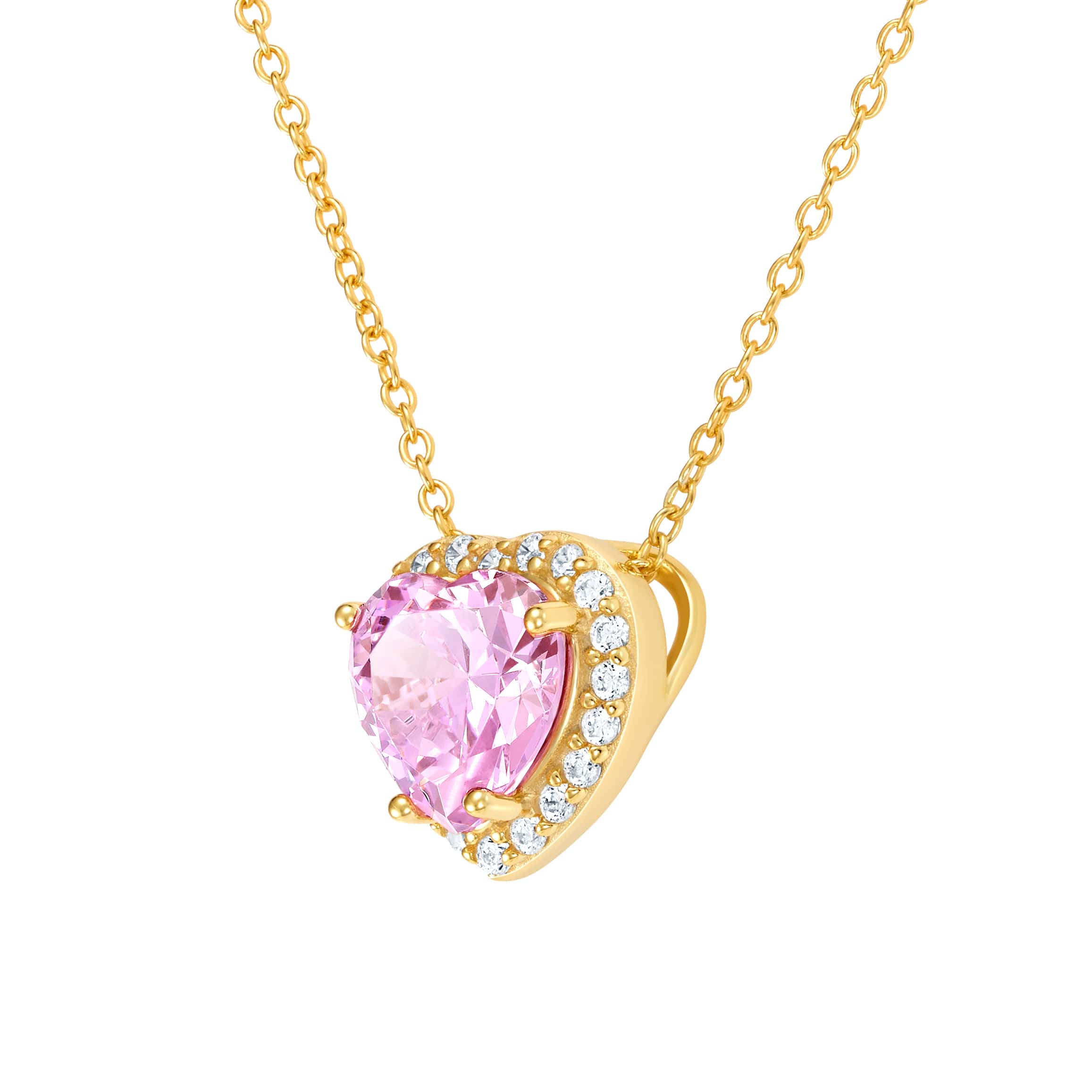 Heart Gem Pink Necklace in S925 Gold