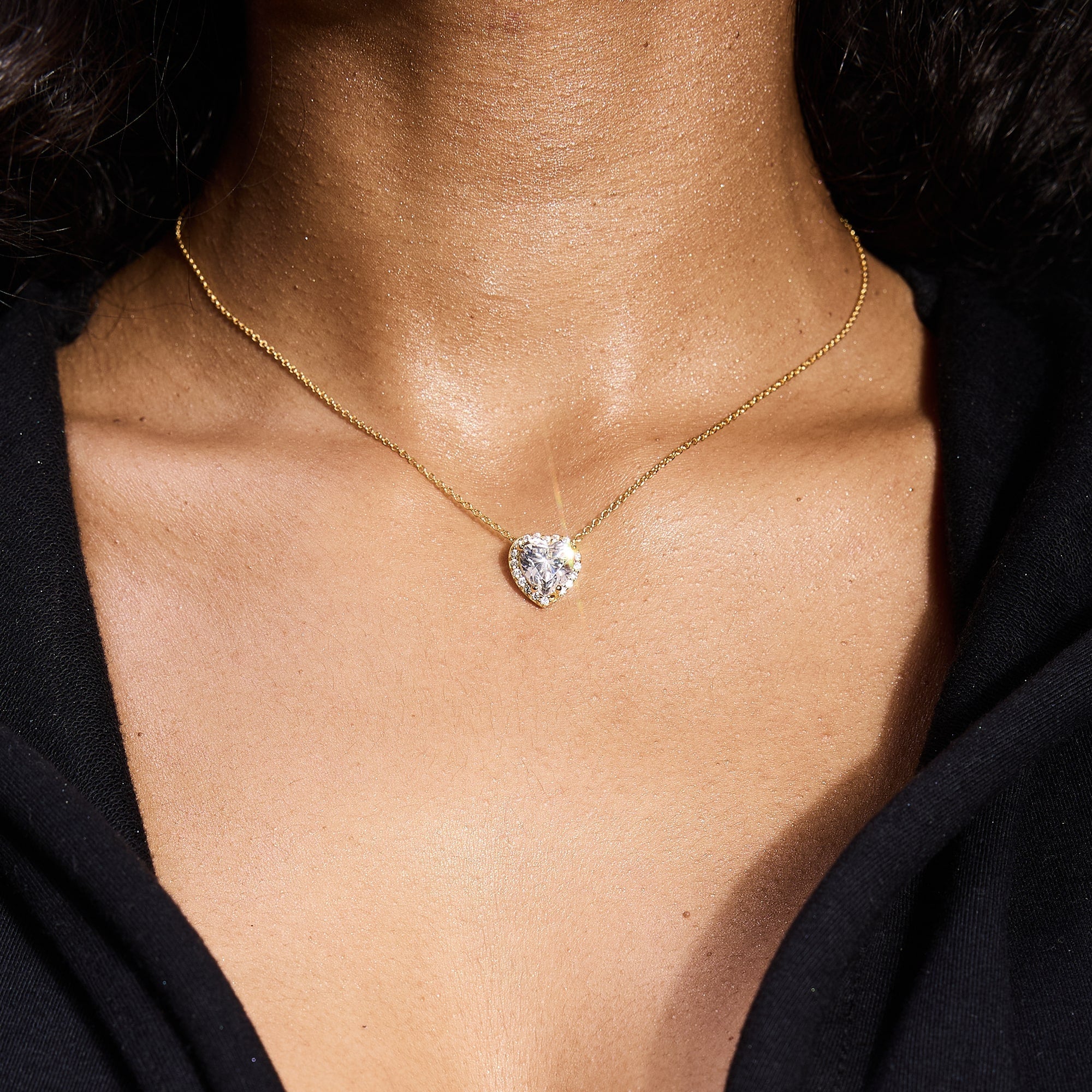 Heart Gem White Necklace in S925 Gold