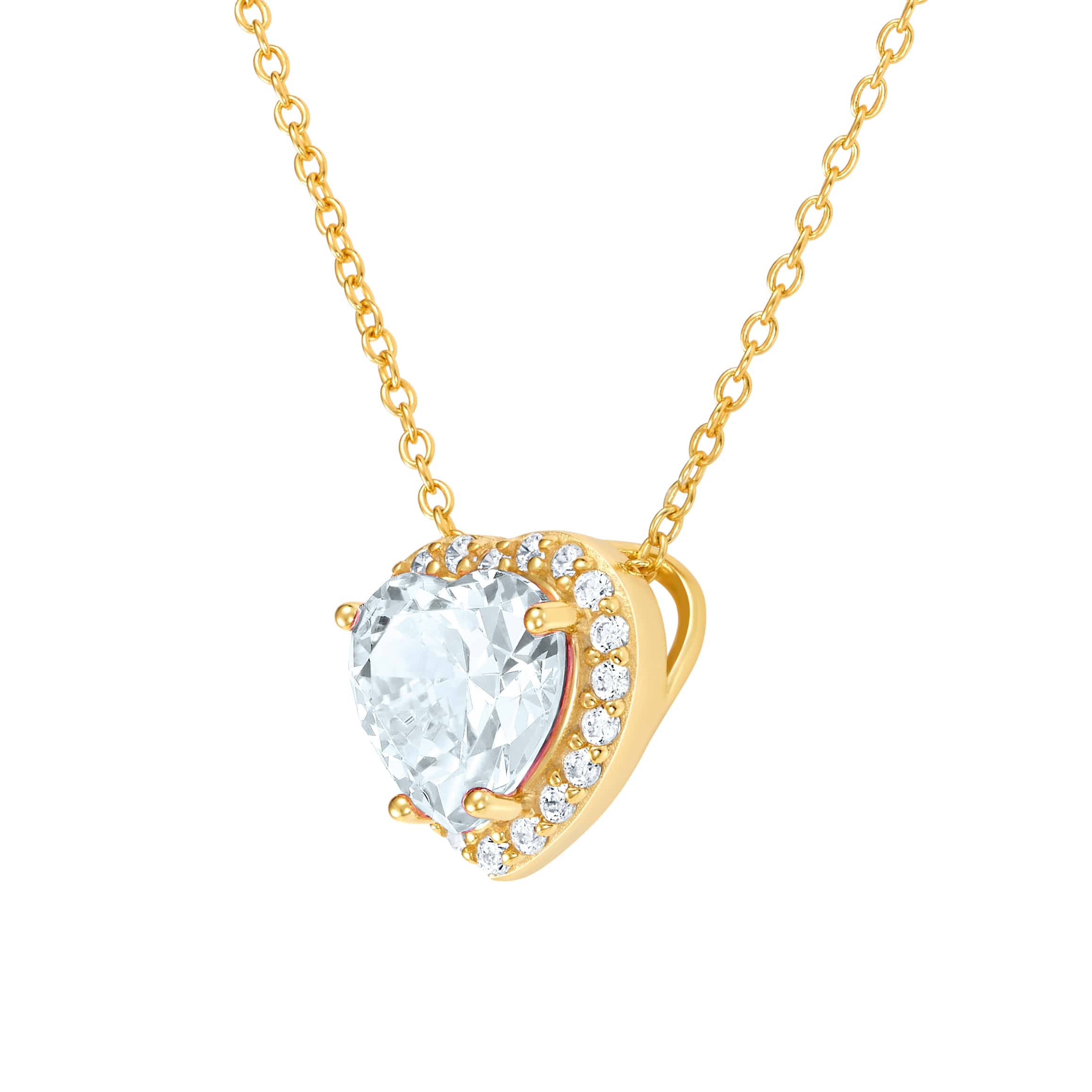 Heart Gem White Necklace in S925 Gold