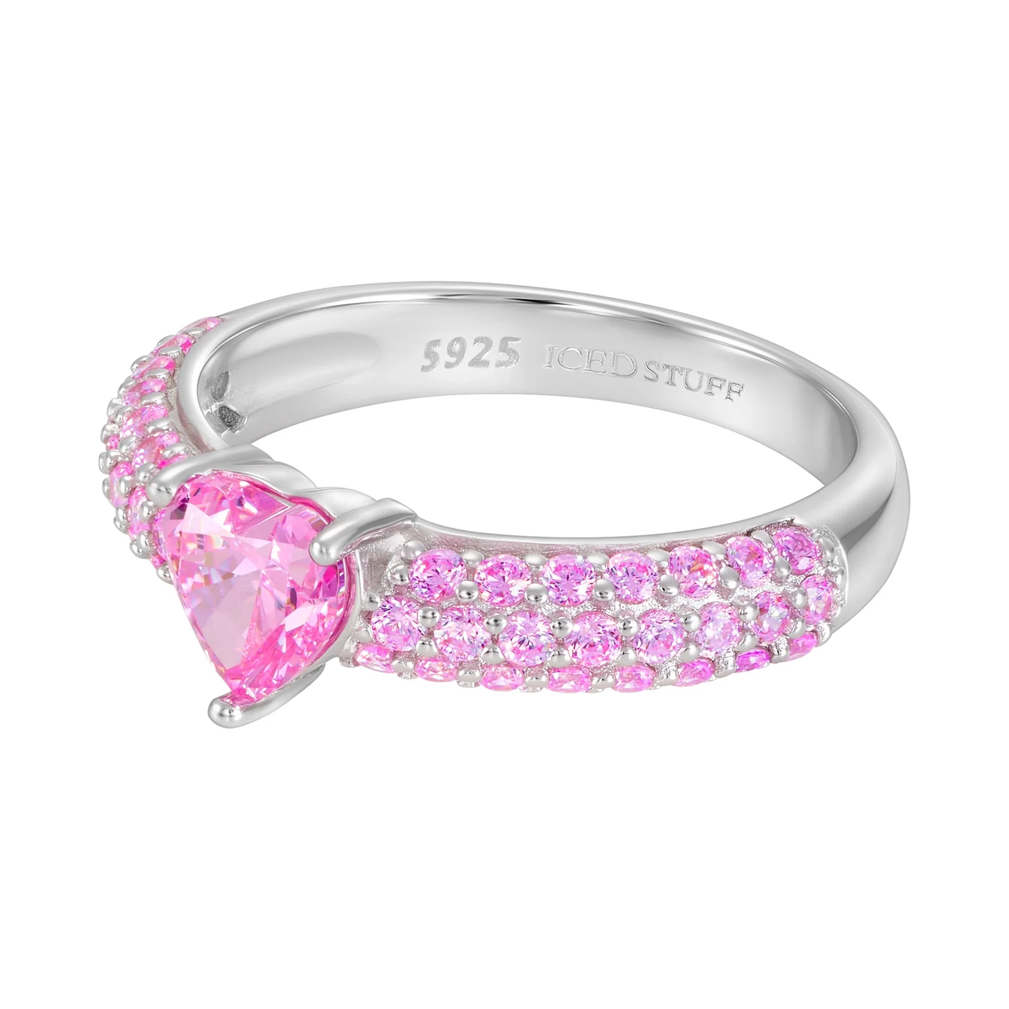 Crystal Heart Pave Pink Ring in White Gold S925