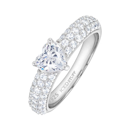 Crystal Heart Pave White Ring in White Gold S925