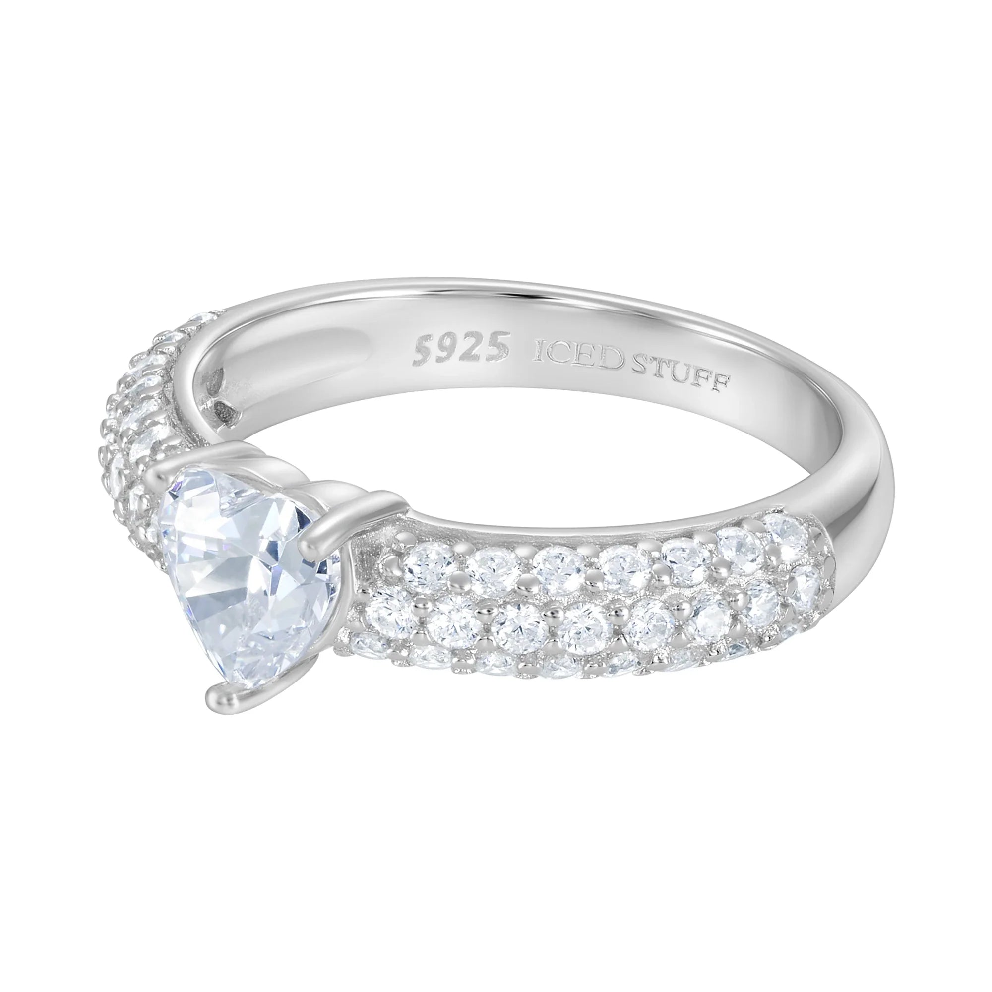 Crystal Heart Pave White Ring in White Gold S925