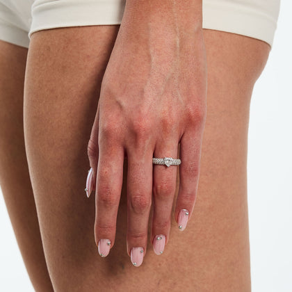 Crystal Heart Pave White Ring in White Gold S925