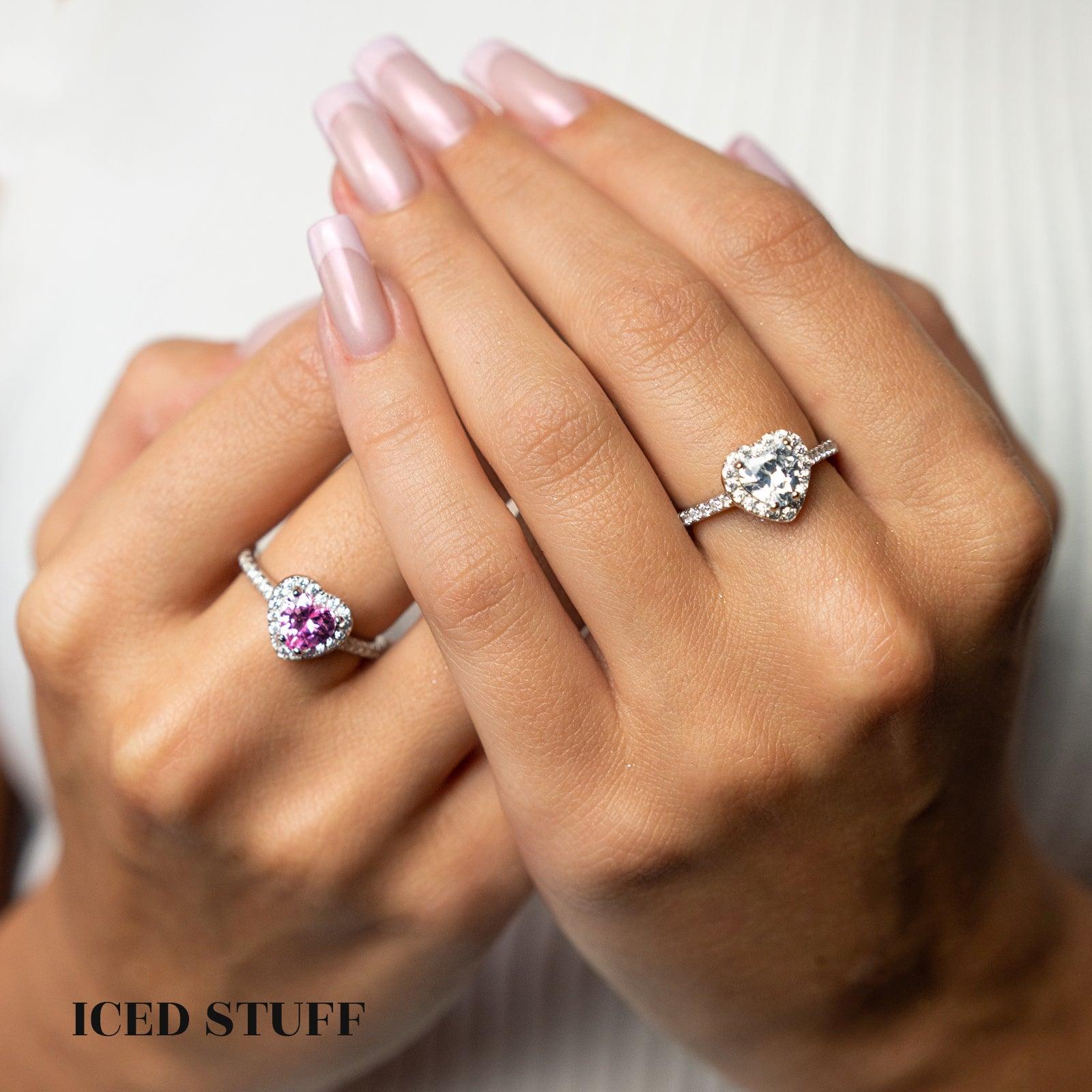 PIERŚCIONEK HEART GEM PINK SERCE S925 - IcedStuff