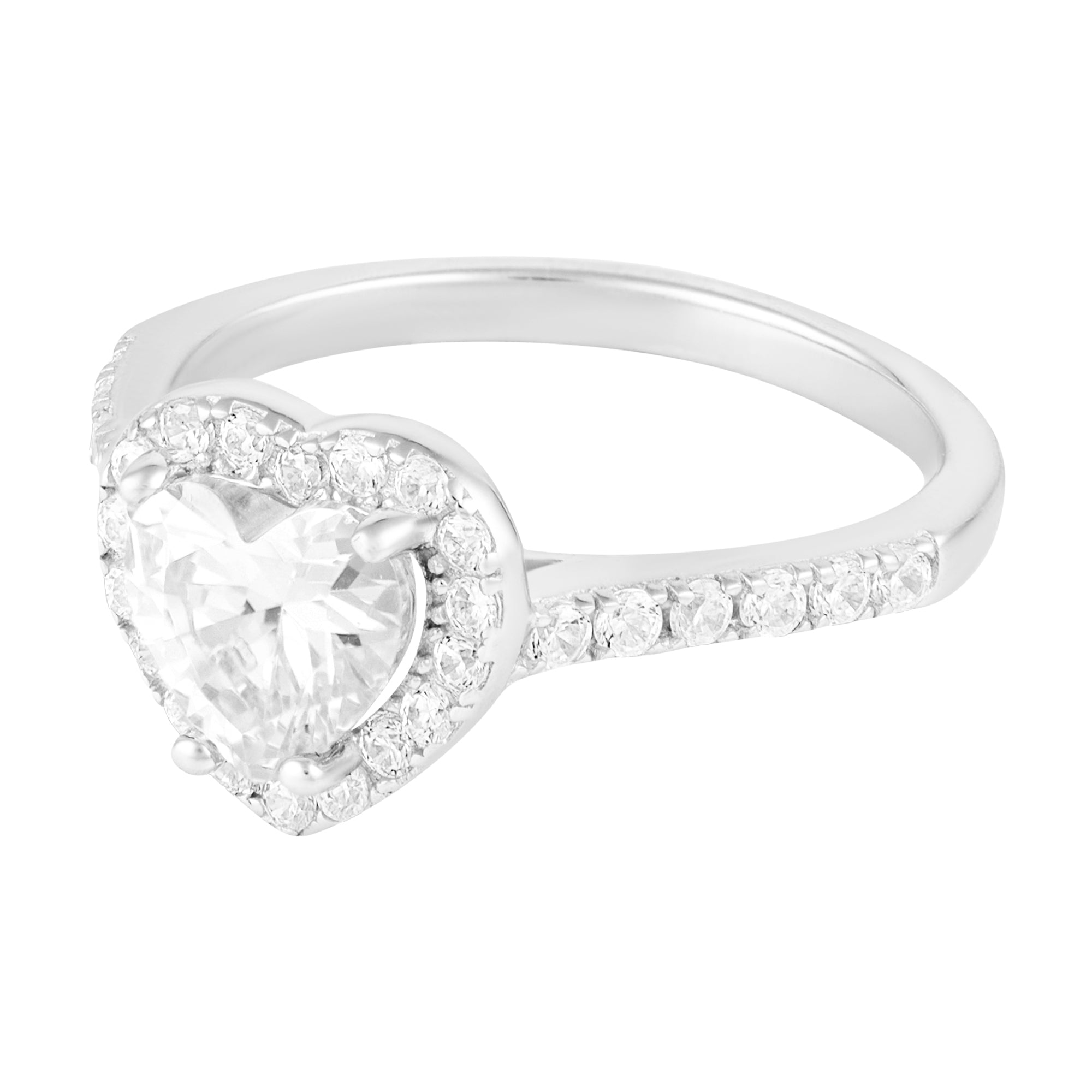Bague en argent sterling avec pierre précieuse blanche en forme de cœur