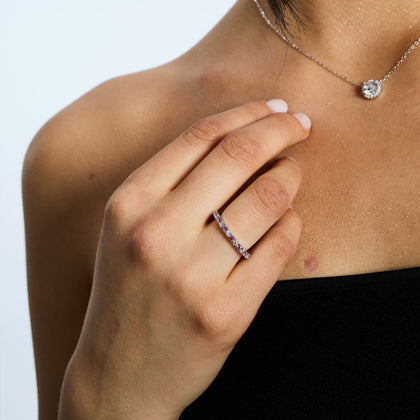 Micro Tennis Diamond Pink & White S925 ring