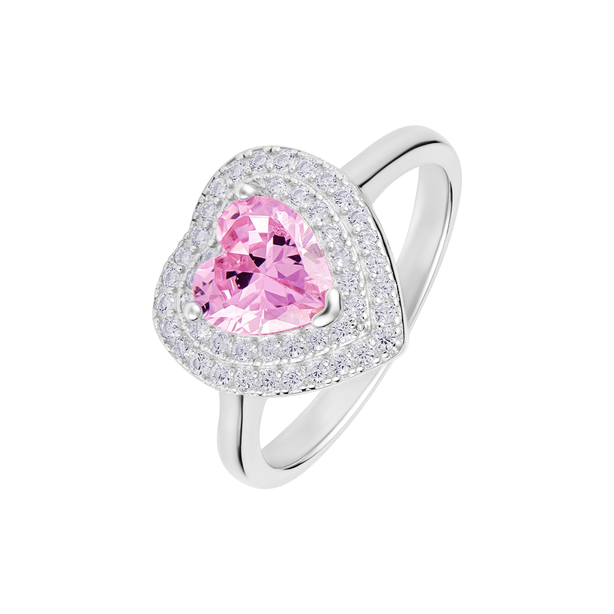 Love Heart Pink Ring White Gold Heart S925