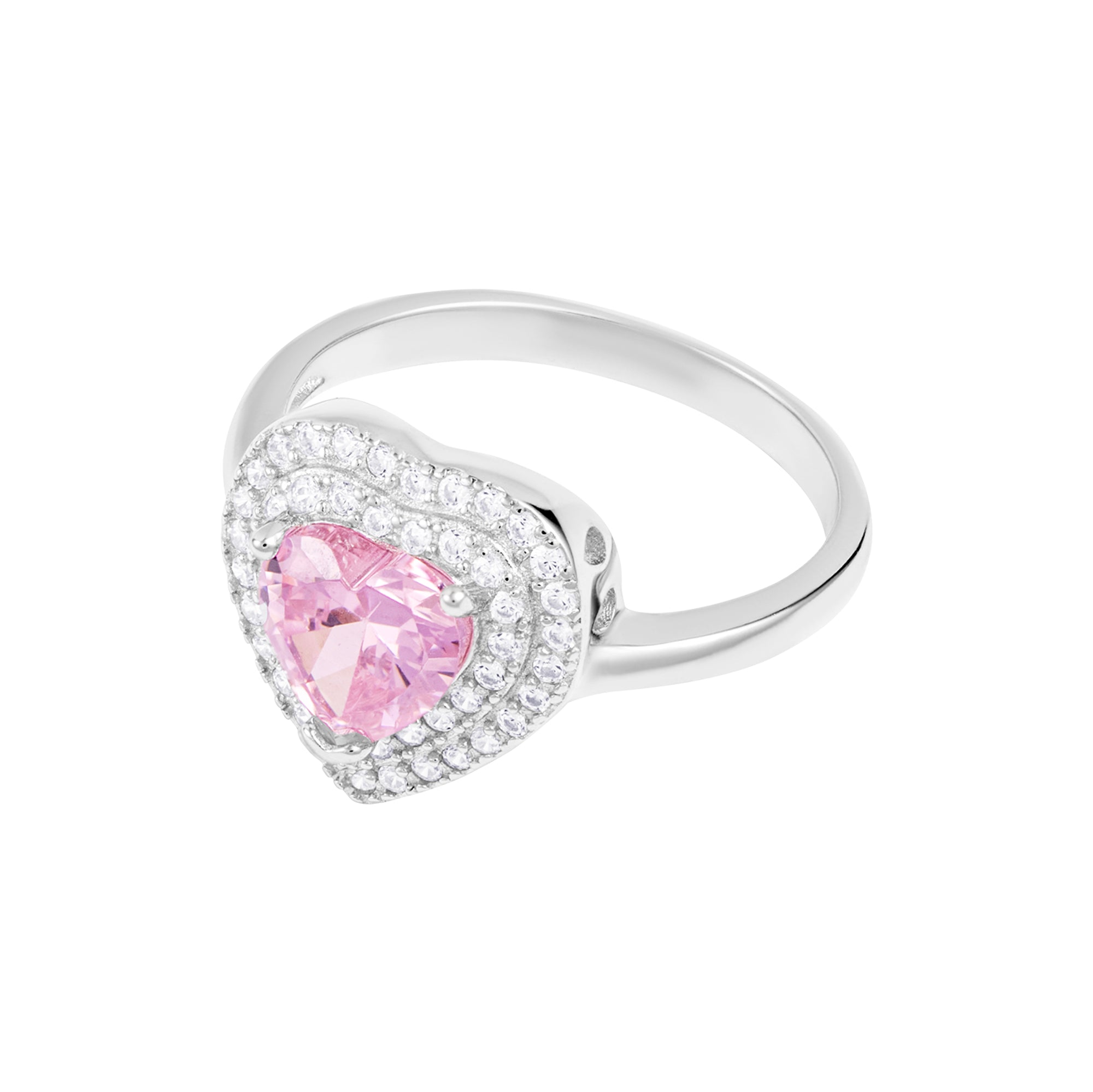 Love Heart Pink Ring White Gold Heart S925