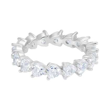 Tennis Heart Eternity White Ring in White Gold S925