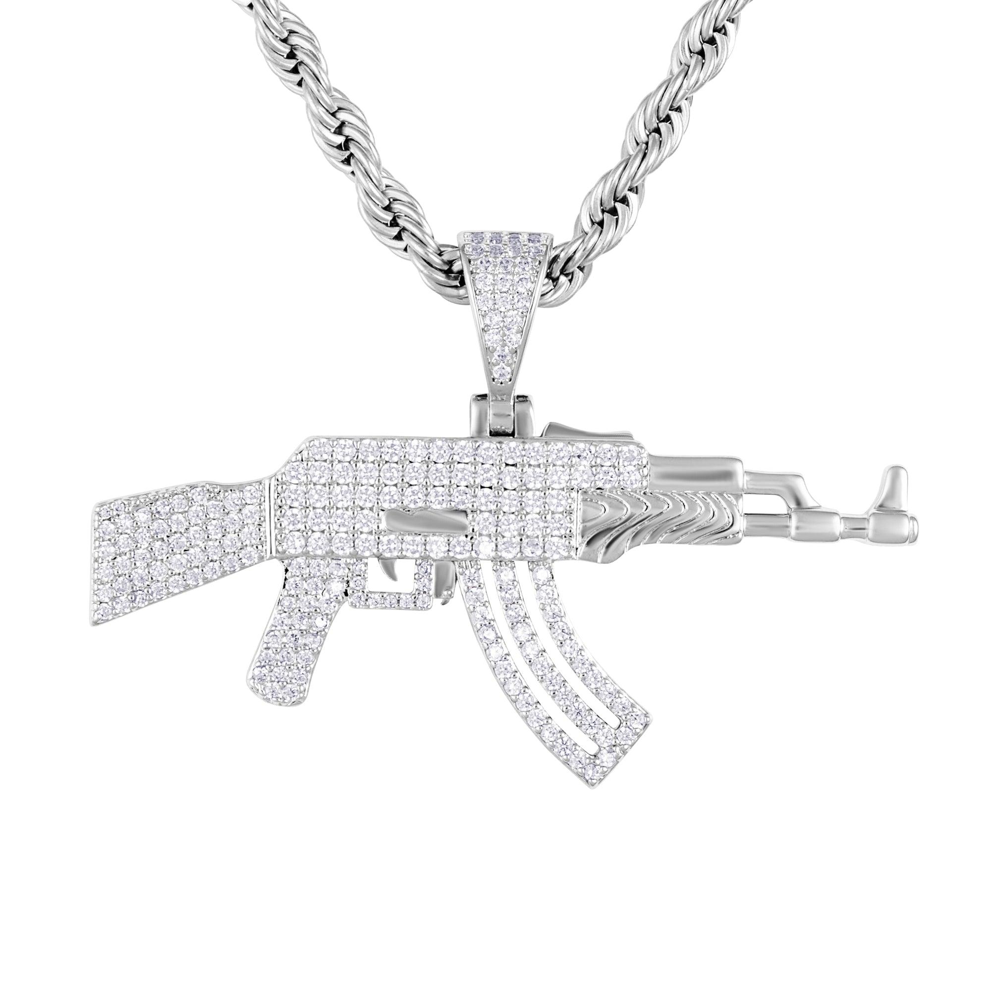 Hip Hop Iced Out Rhinestones AK47 Gun Pendant With 4Size Chain Stainless  Steel Gold Color Military Necklace Men Women Jewelry - AliExpress