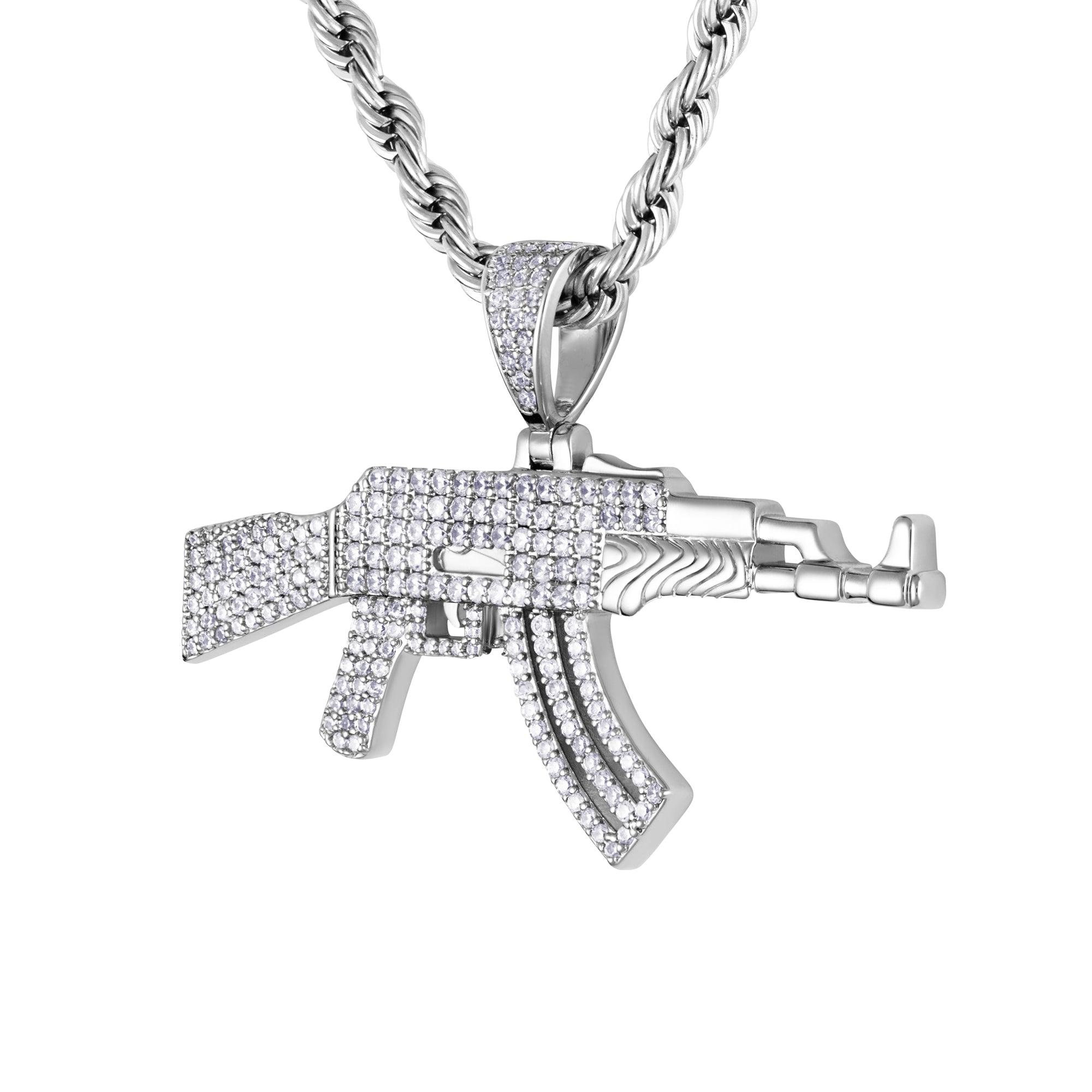 AK-47 Gun Pendant White Gold