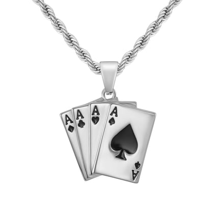 Cards 4 Aces Pendant White Gold