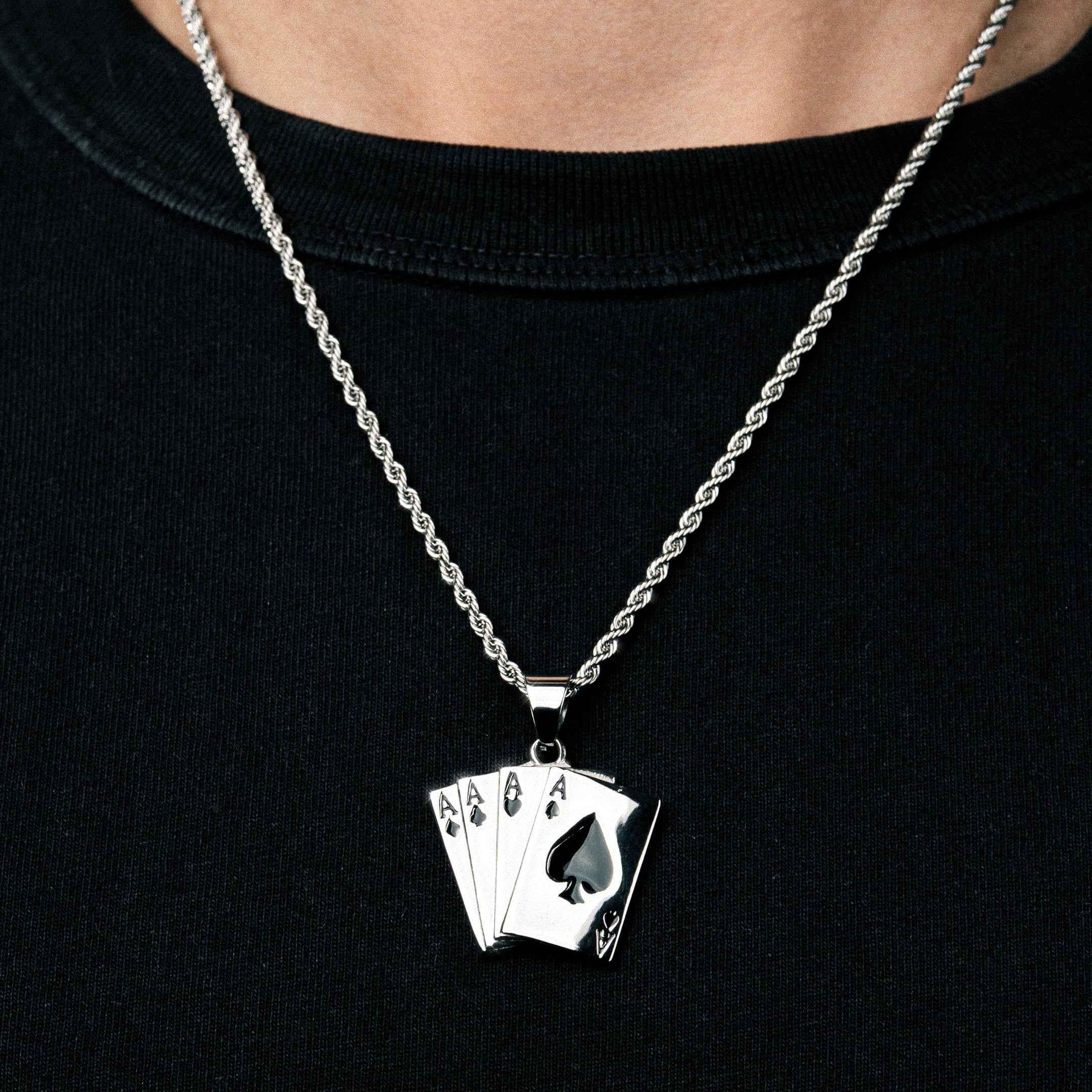 Cards 4 Aces Pendant White Gold