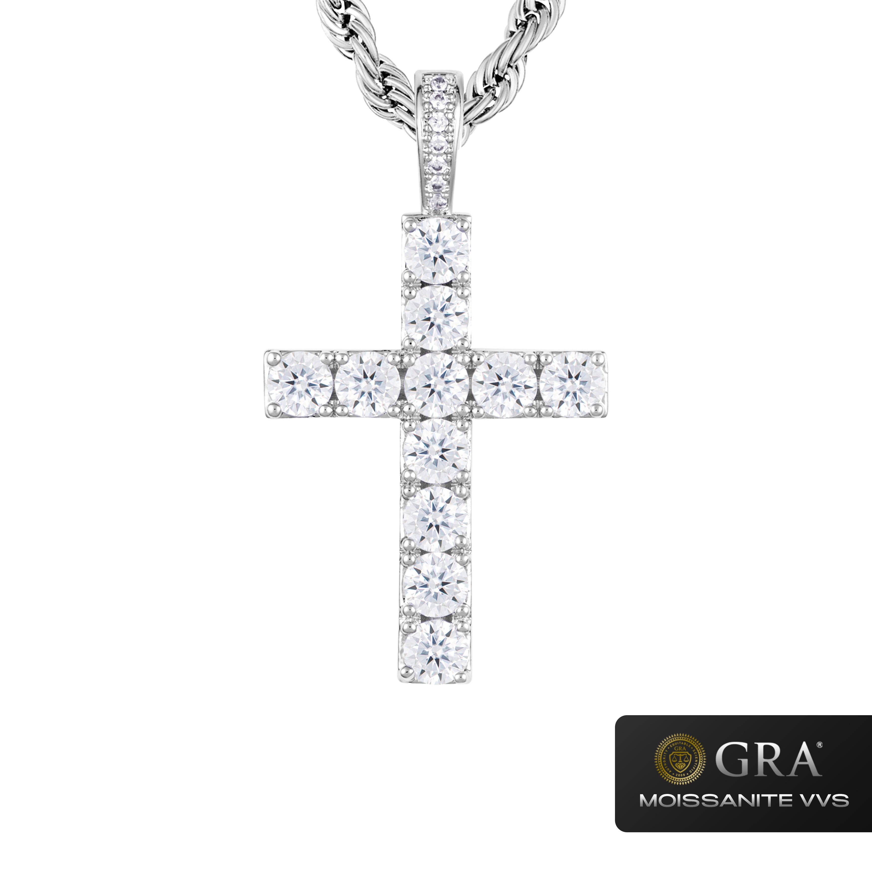 Diamond Cross Pendant VVS Moissanite White Gold