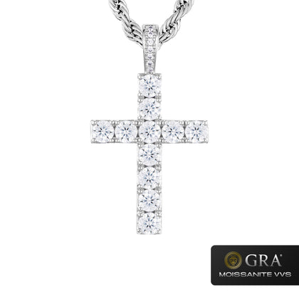 Diamond Cross Pendant VVS Moissanite White Gold