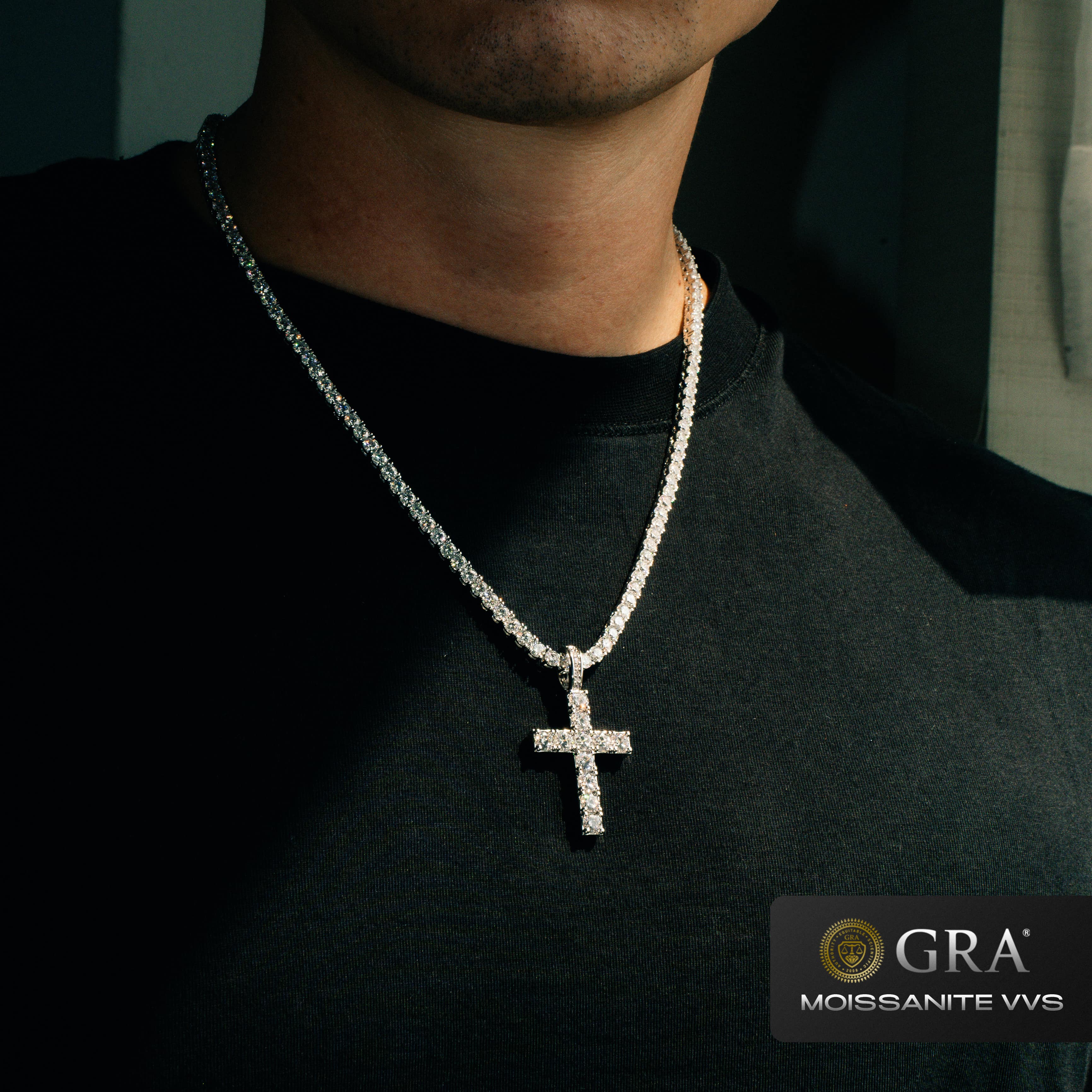 Diamond Cross Pendant VVS Moissanite White Gold
