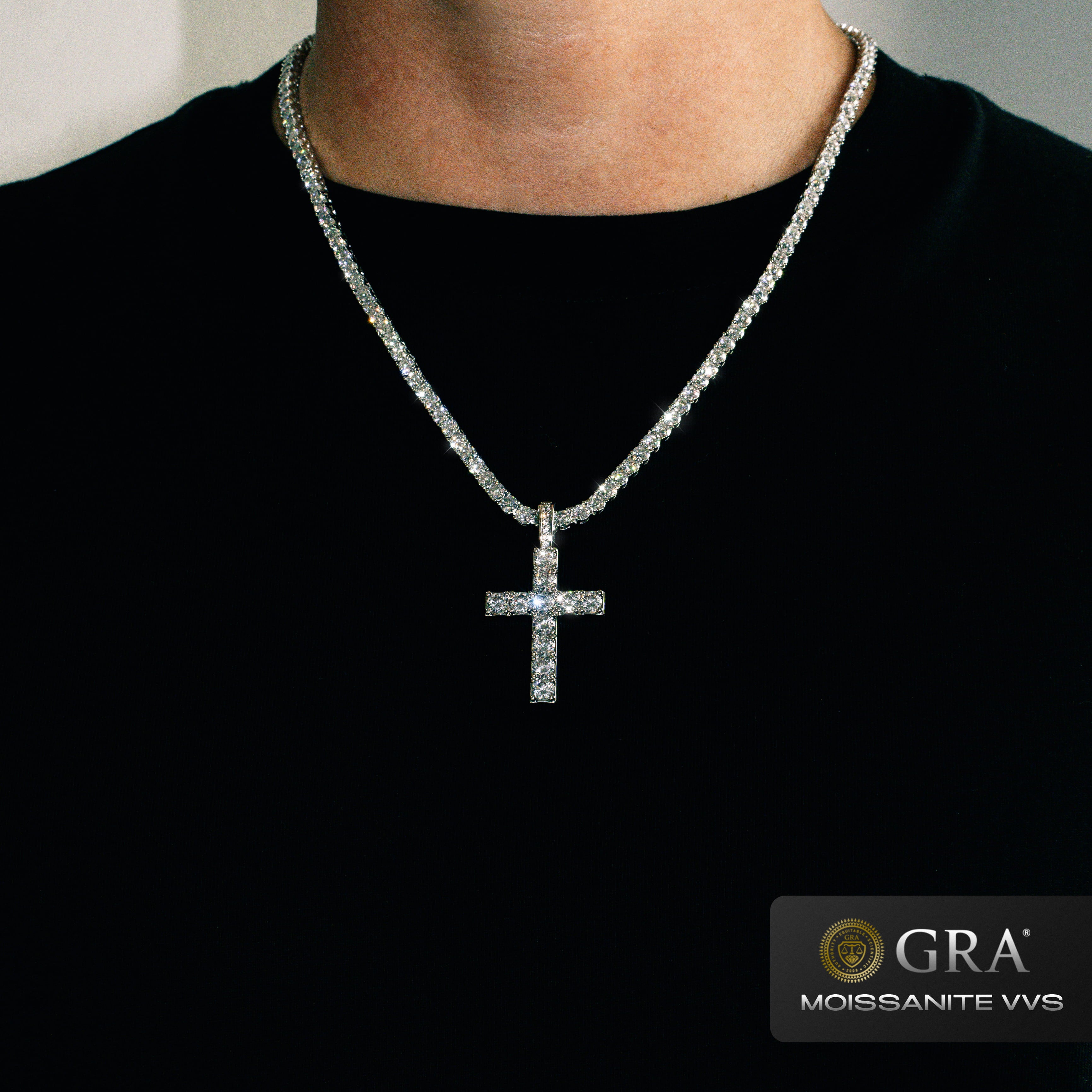 Diamond Cross Pendant VVS Moissanite White Gold