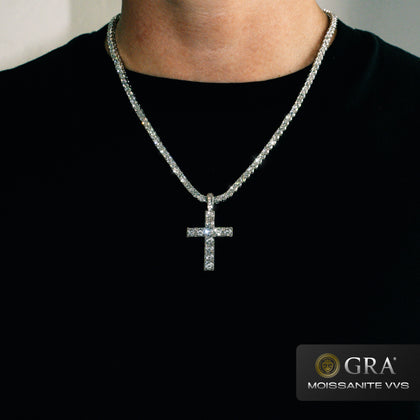 Diamond Cross Pendant VVS Moissanite White Gold