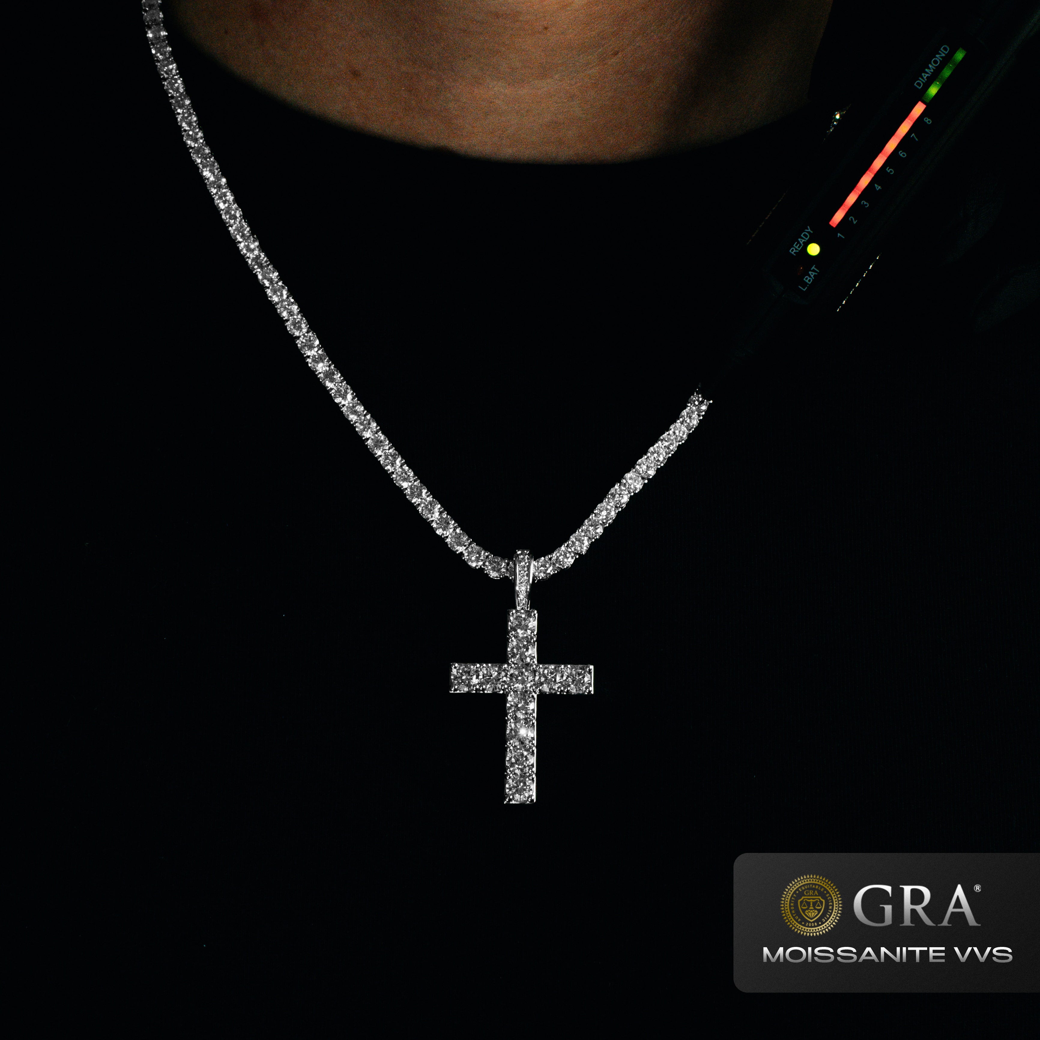 Diamond Cross Pendant VVS Moissanite White Gold
