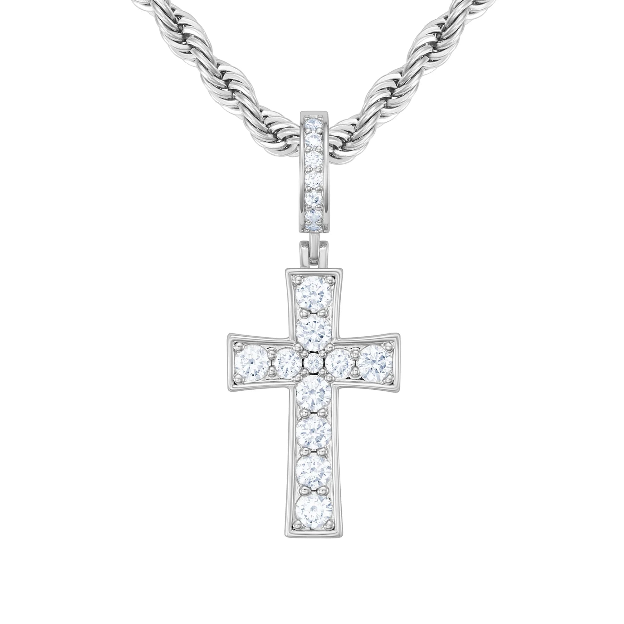 Diamond Gem Cross Pendant in White Gold