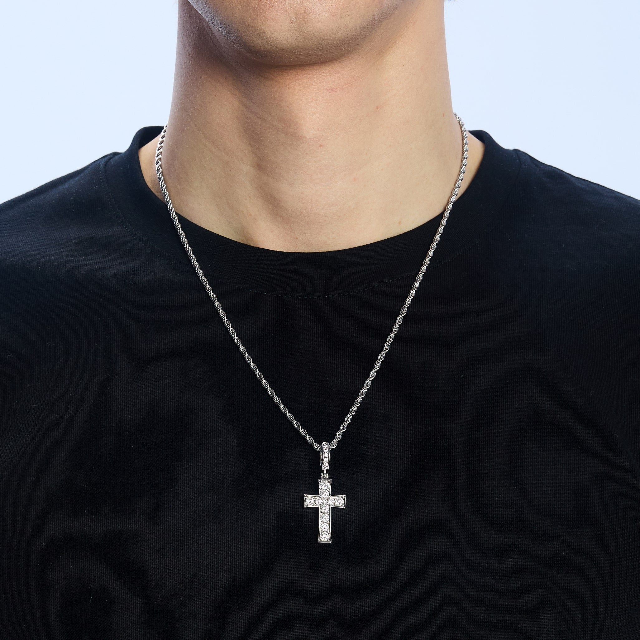 Diamond Gem Cross Pendant in White Gold