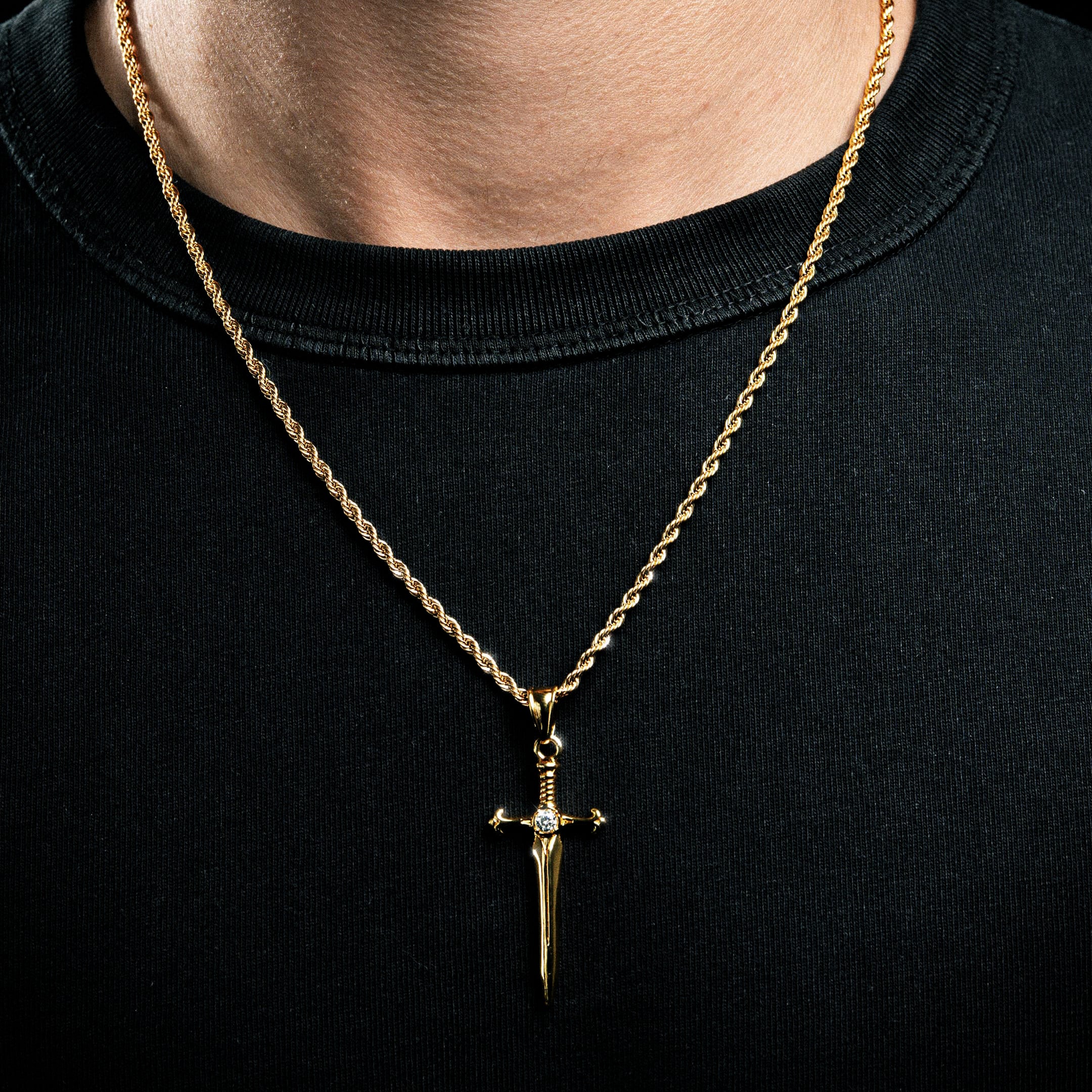 Diamond Sword Pendant Gold