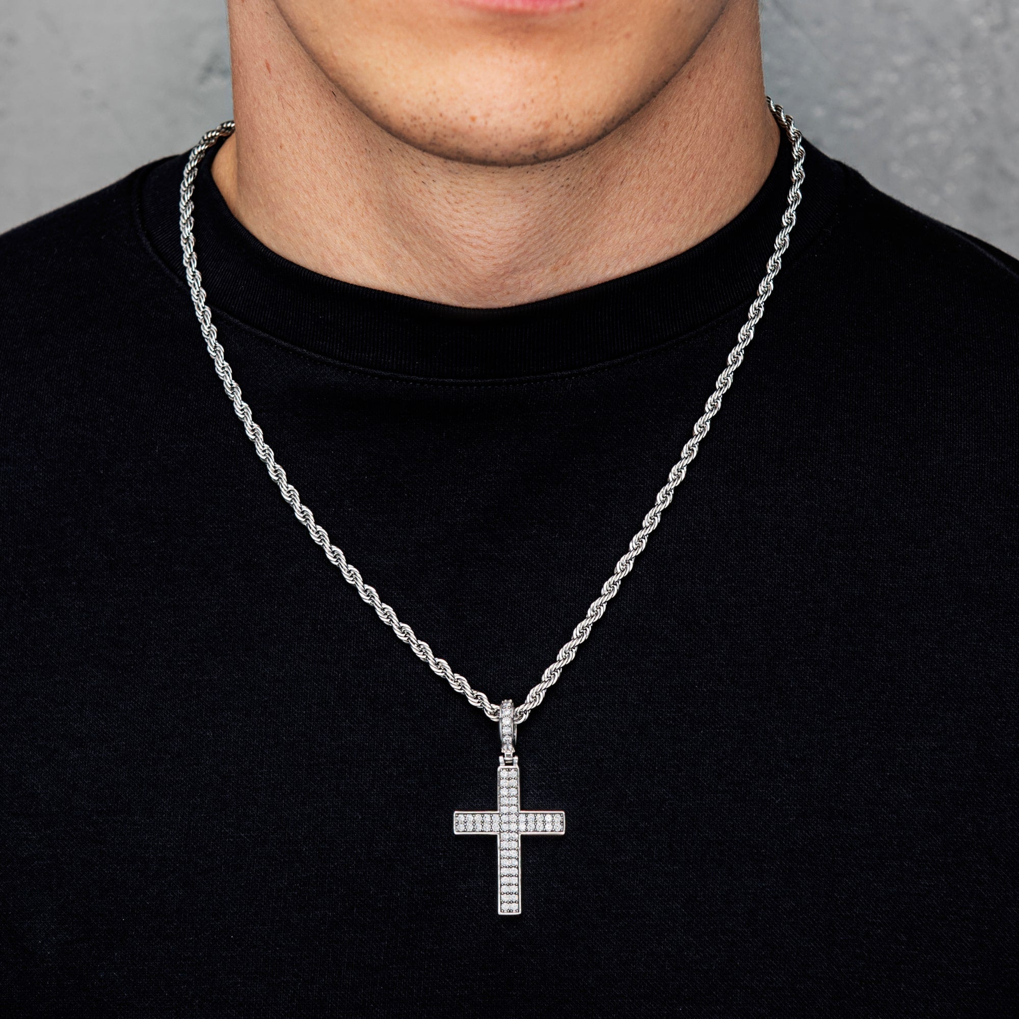 Iced Cross Pendant Double-Sided Cross White Gold