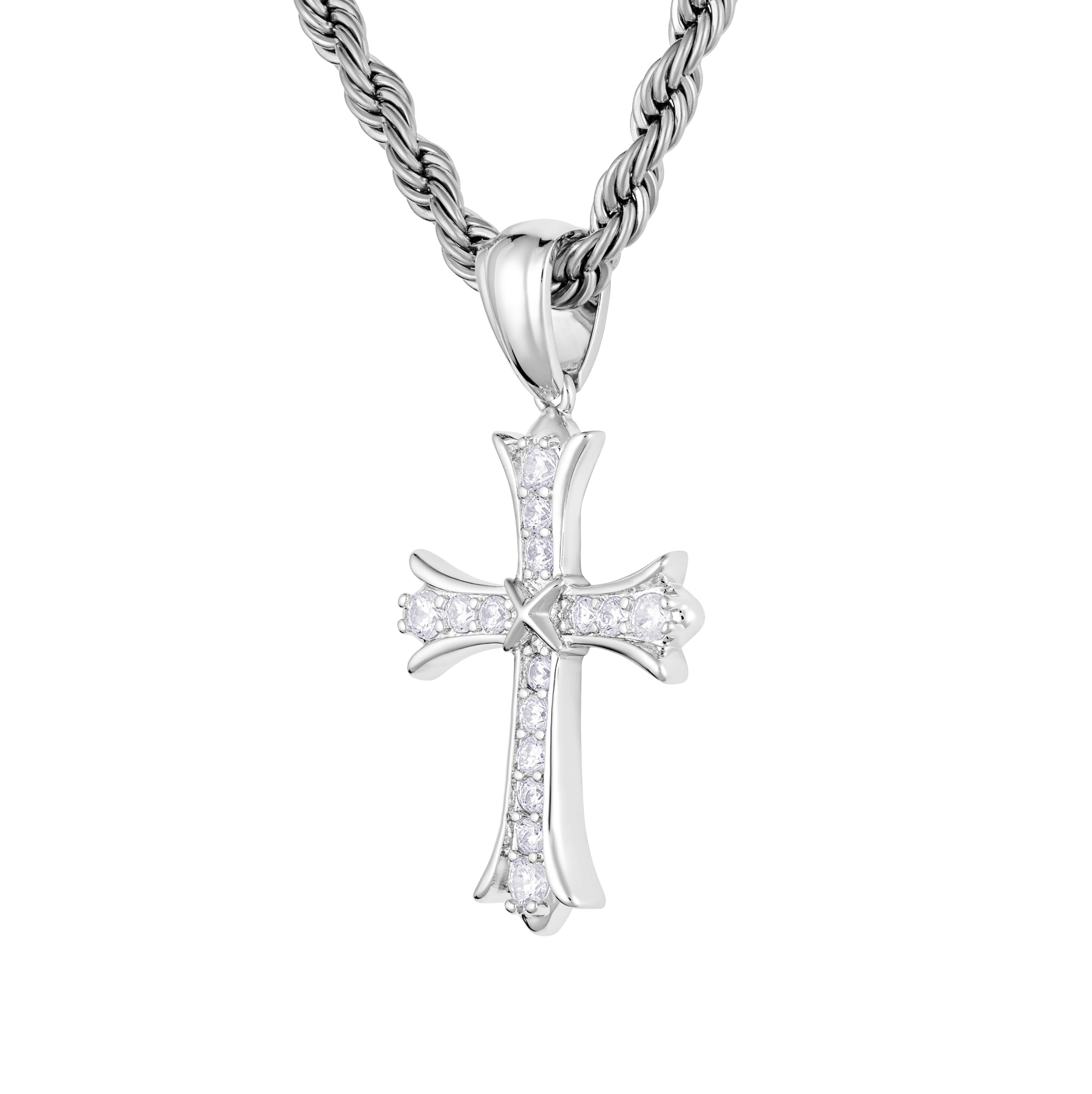 Sharp Cross Pendant White Gold