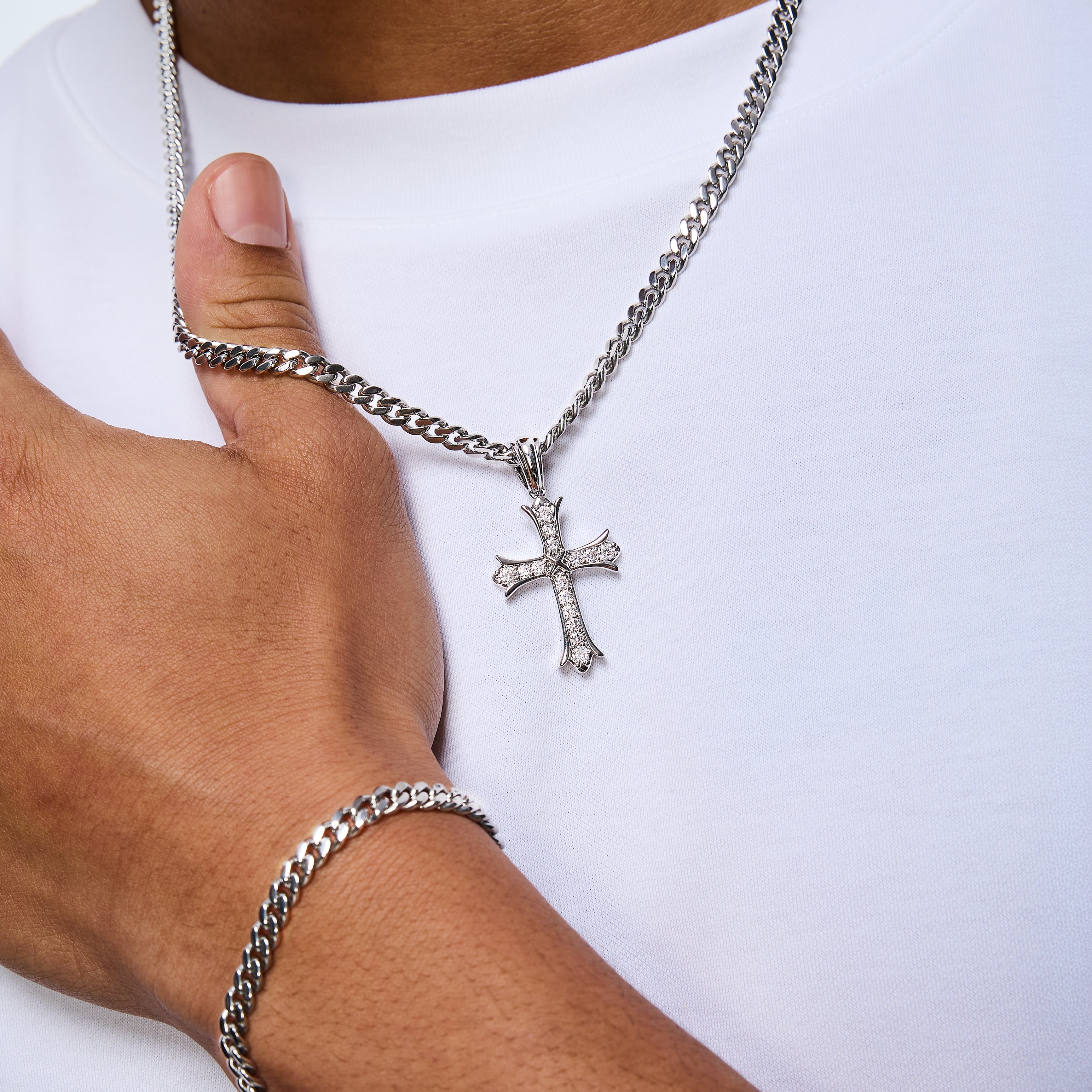 Sharp Cross Pendant White Gold