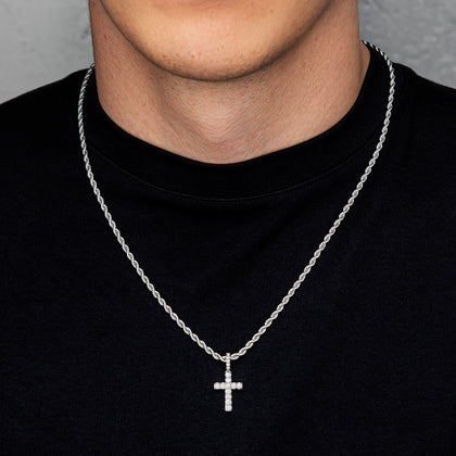 Micro Diamond Cross Pendant, White Gold