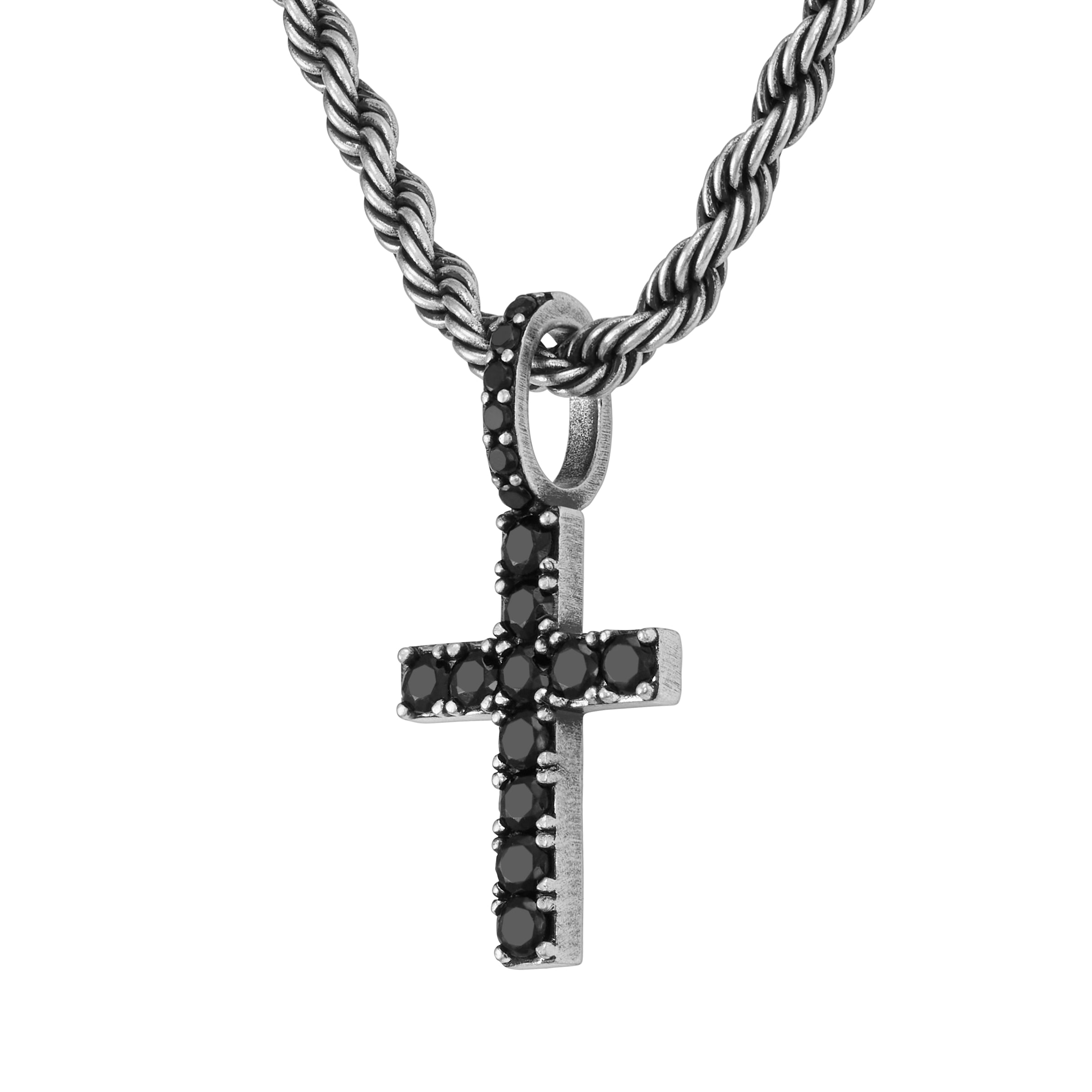 Micro Diamond Cross RAW Pendant White Gold