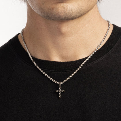 Micro Diamond Cross RAW Pendant White Gold