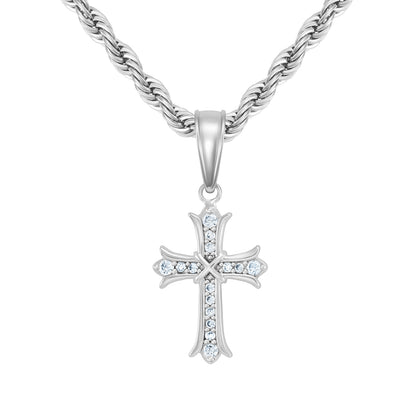 Micro Sharp Cross Pendant, White Gold