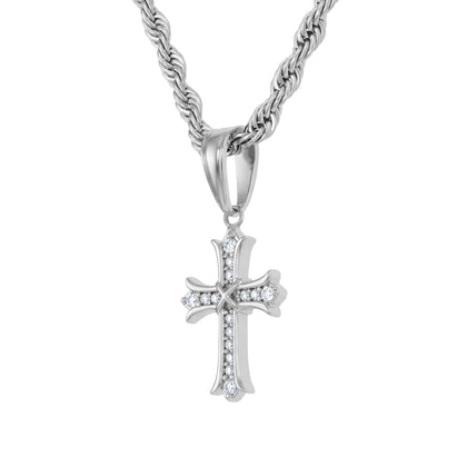 Micro Sharp Cross Pendant, White Gold