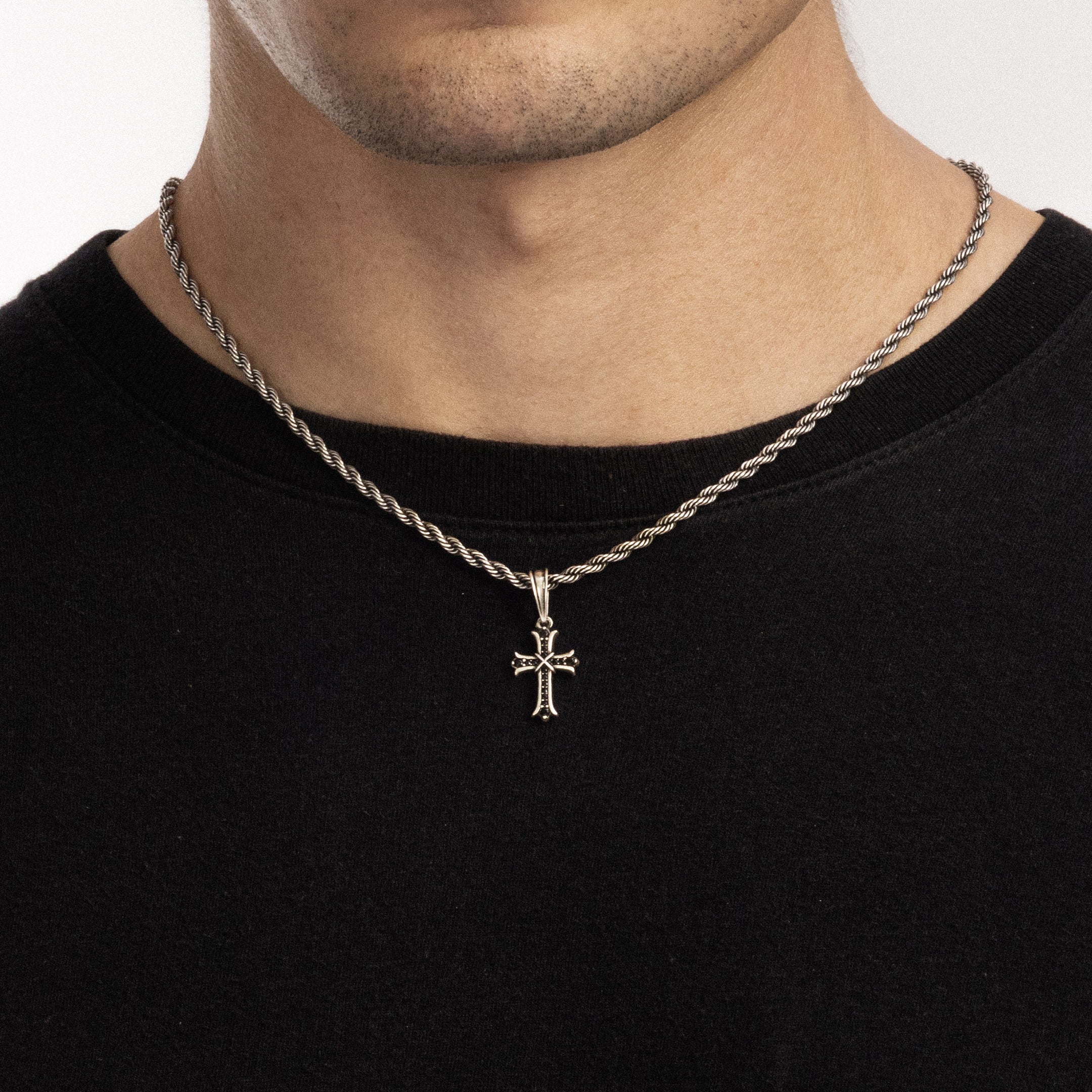 Micro Sharp Cross RAW Pendant White Gold