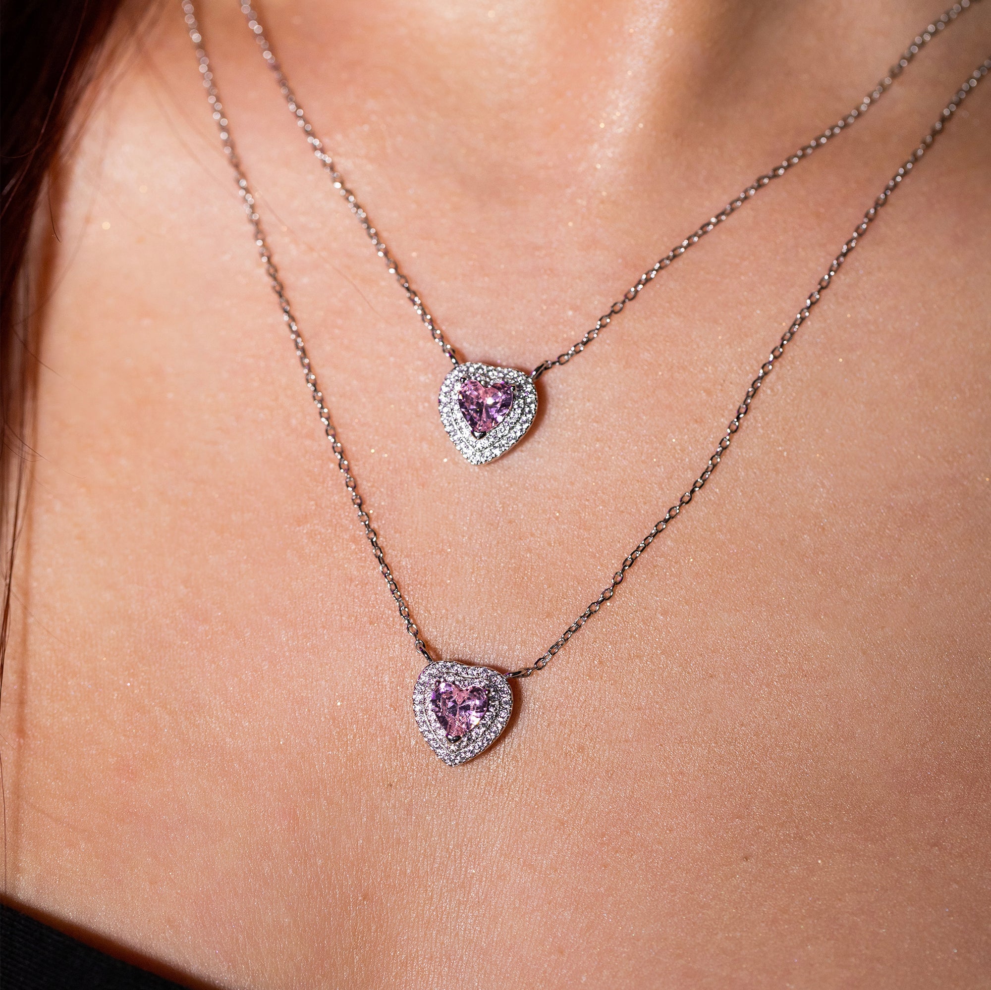 Love Heart Pink Necklace White Gold Heart S925