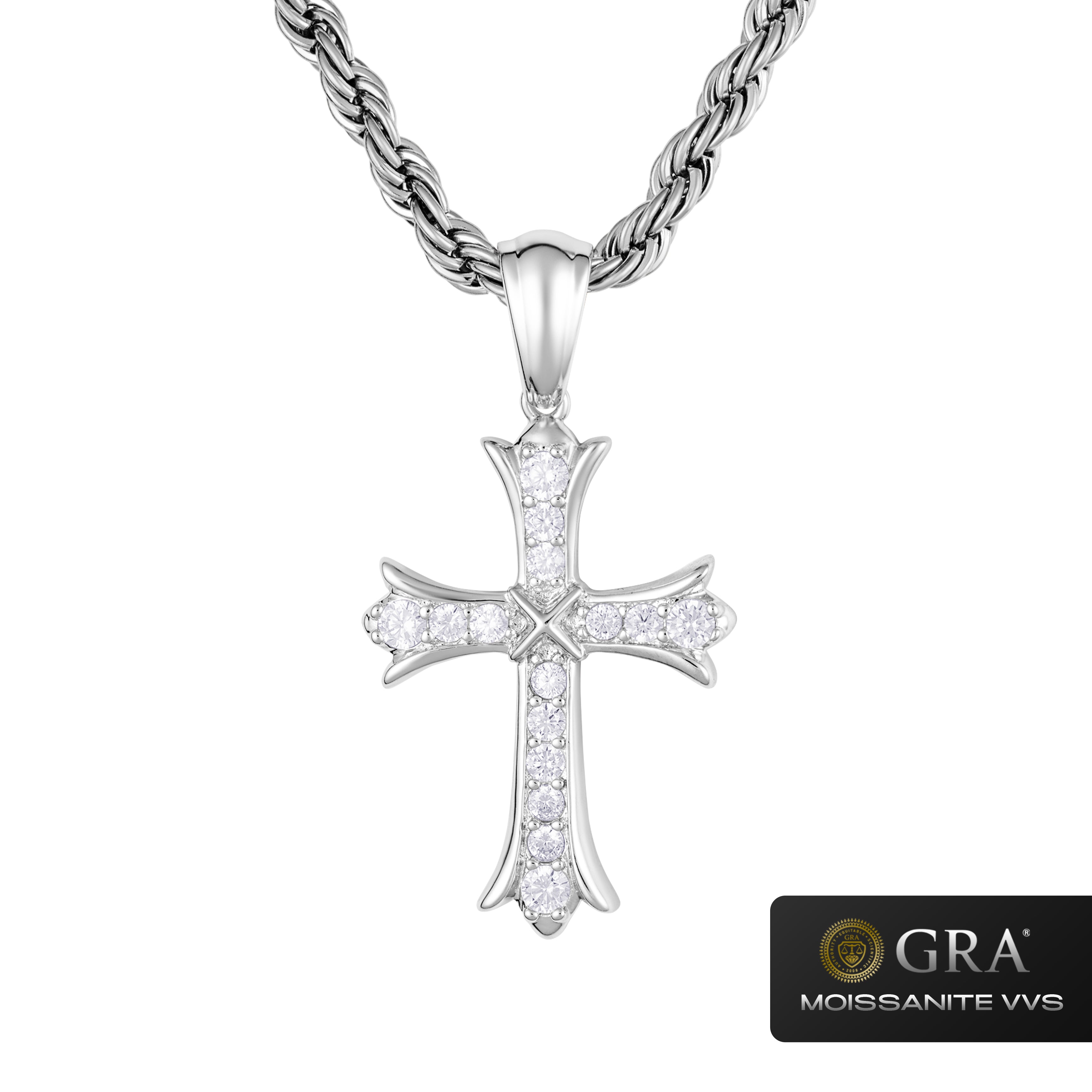 Sharp Cross Pendant VVS Moissanite White Gold