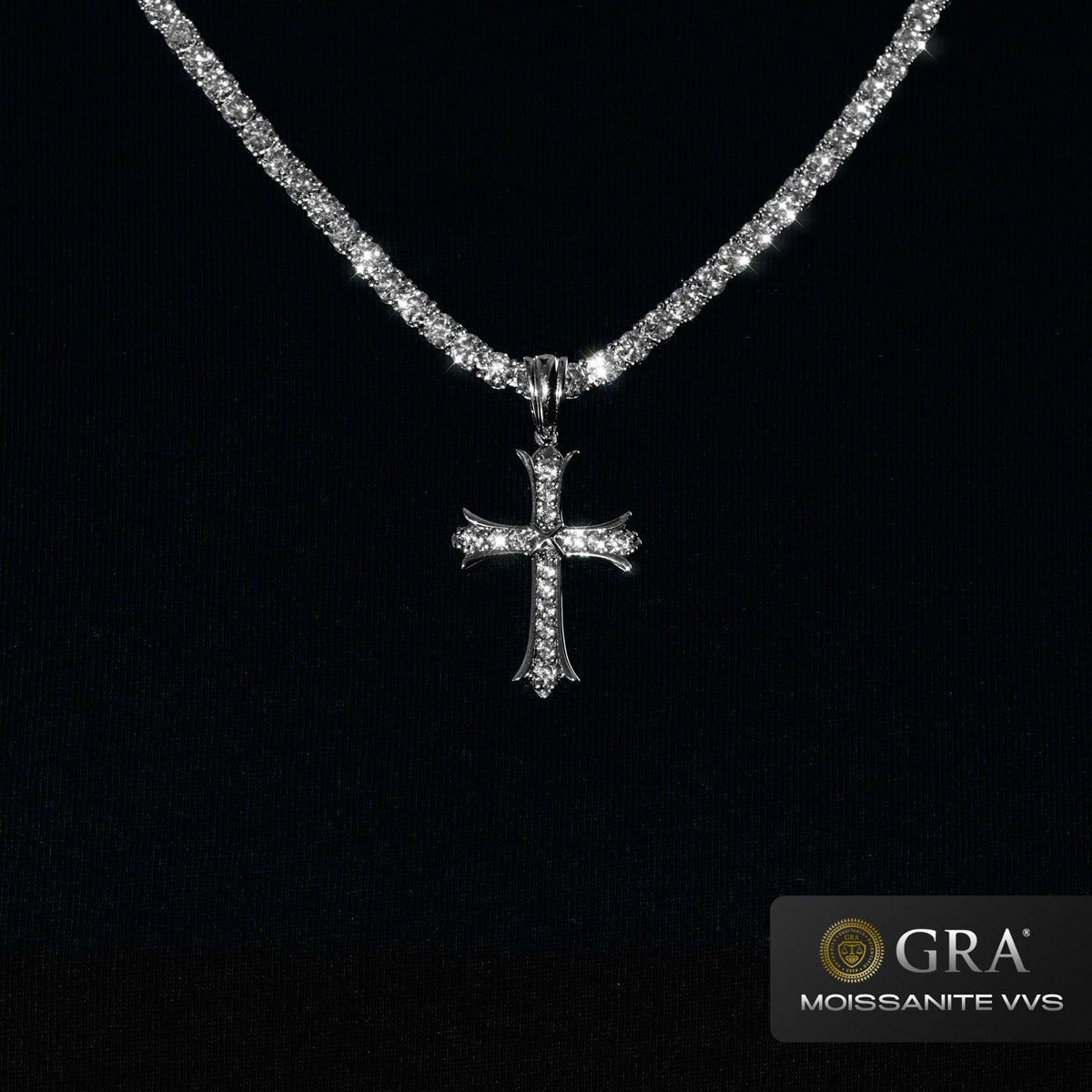 Sharp Cross Pendant VVS Moissanite White Gold