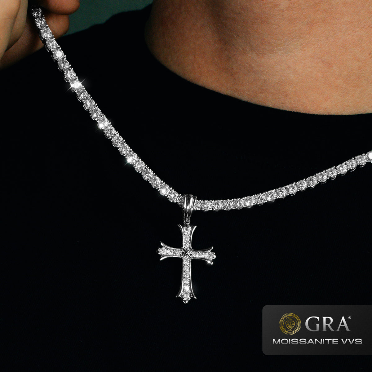 Sharp Cross Pendant VVS Moissanite White Gold