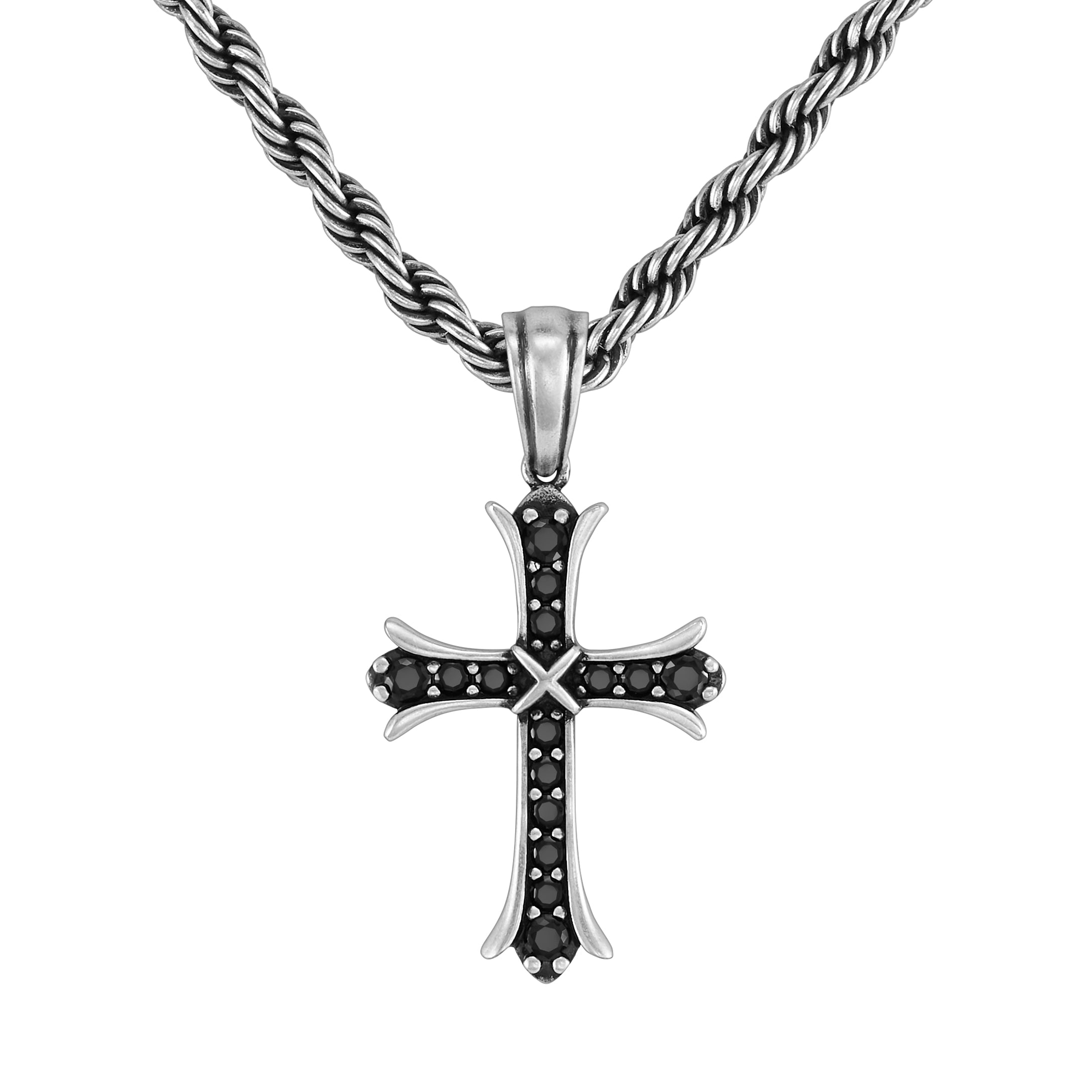 Sharp Cross RAW Pendant White Gold
