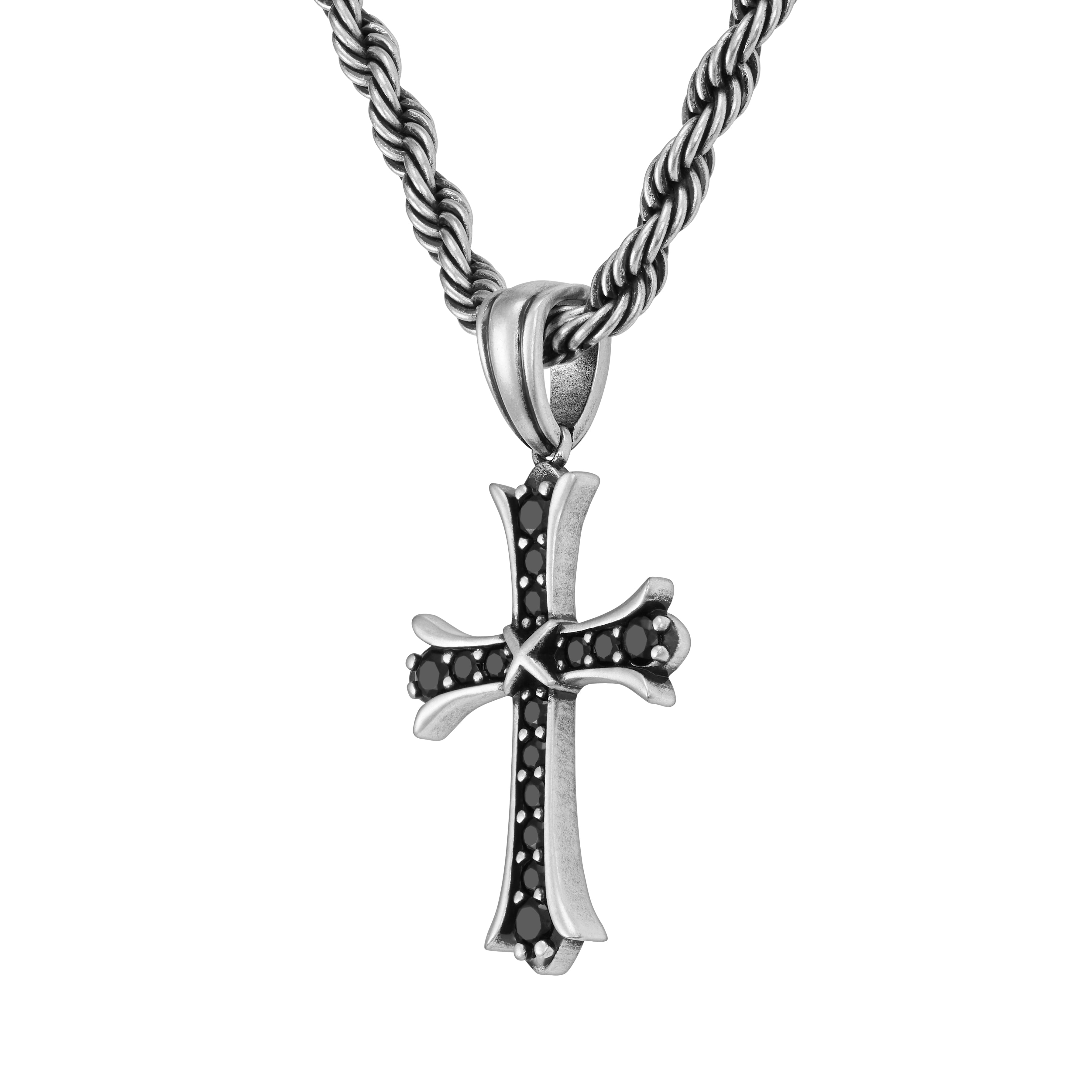 Sharp Cross RAW Pendant White Gold