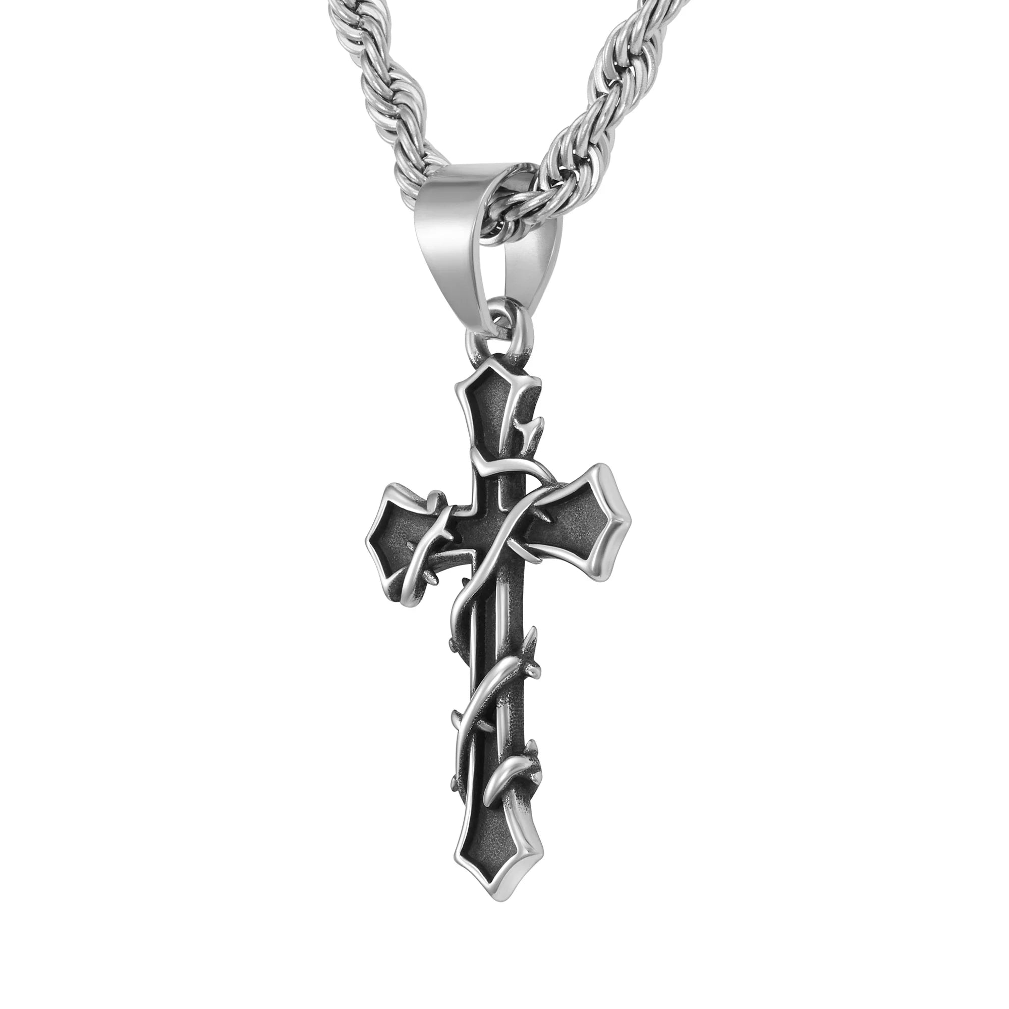 Thorn Cross Pendant, White Gold