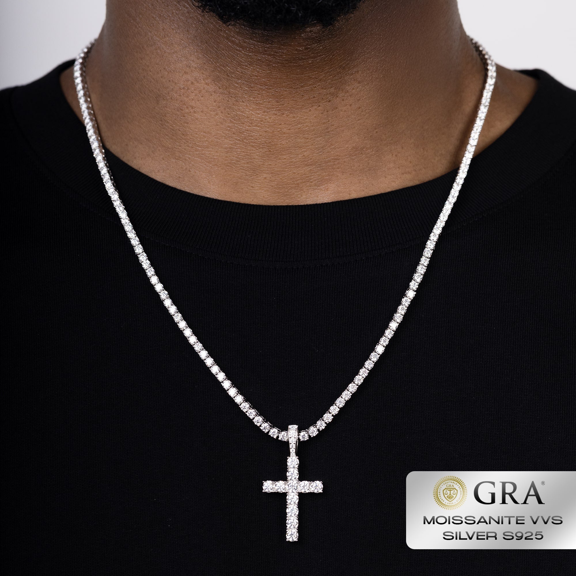 Diamond Cross Pendant Moissanite VVS S925 White Gold