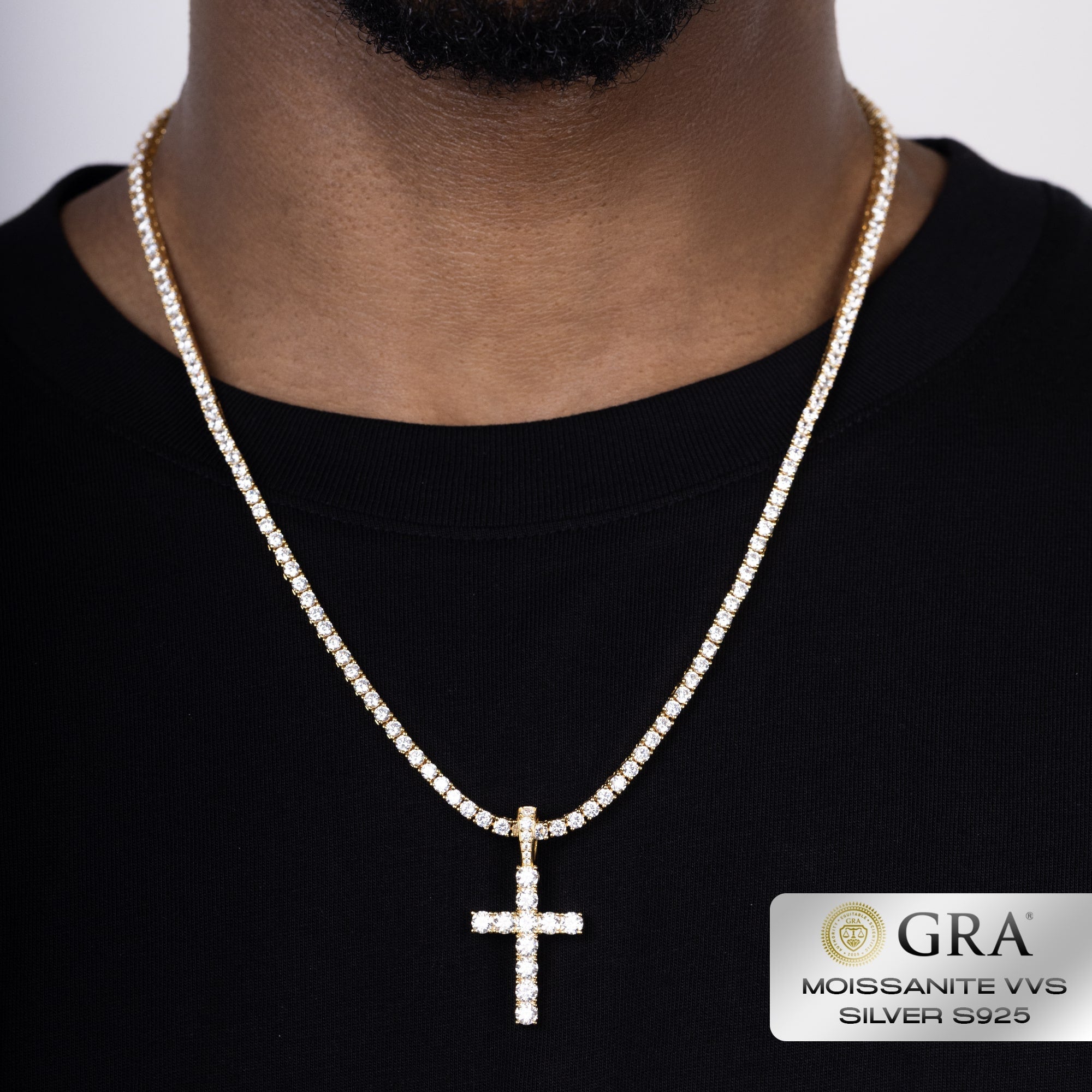 Diamond Cross Pendant Moissanite VVS S925 Gold