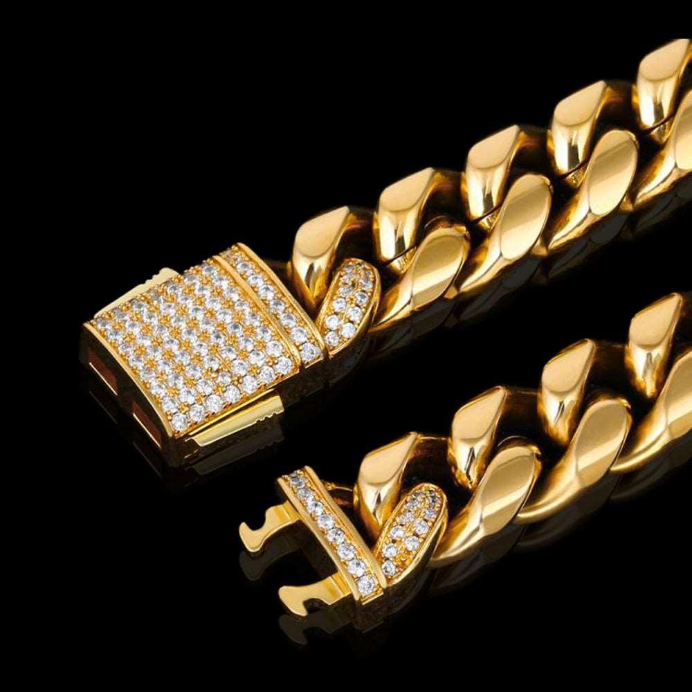 DIAMOND CLASP CUBAN LINK 12MM ZŁOTO